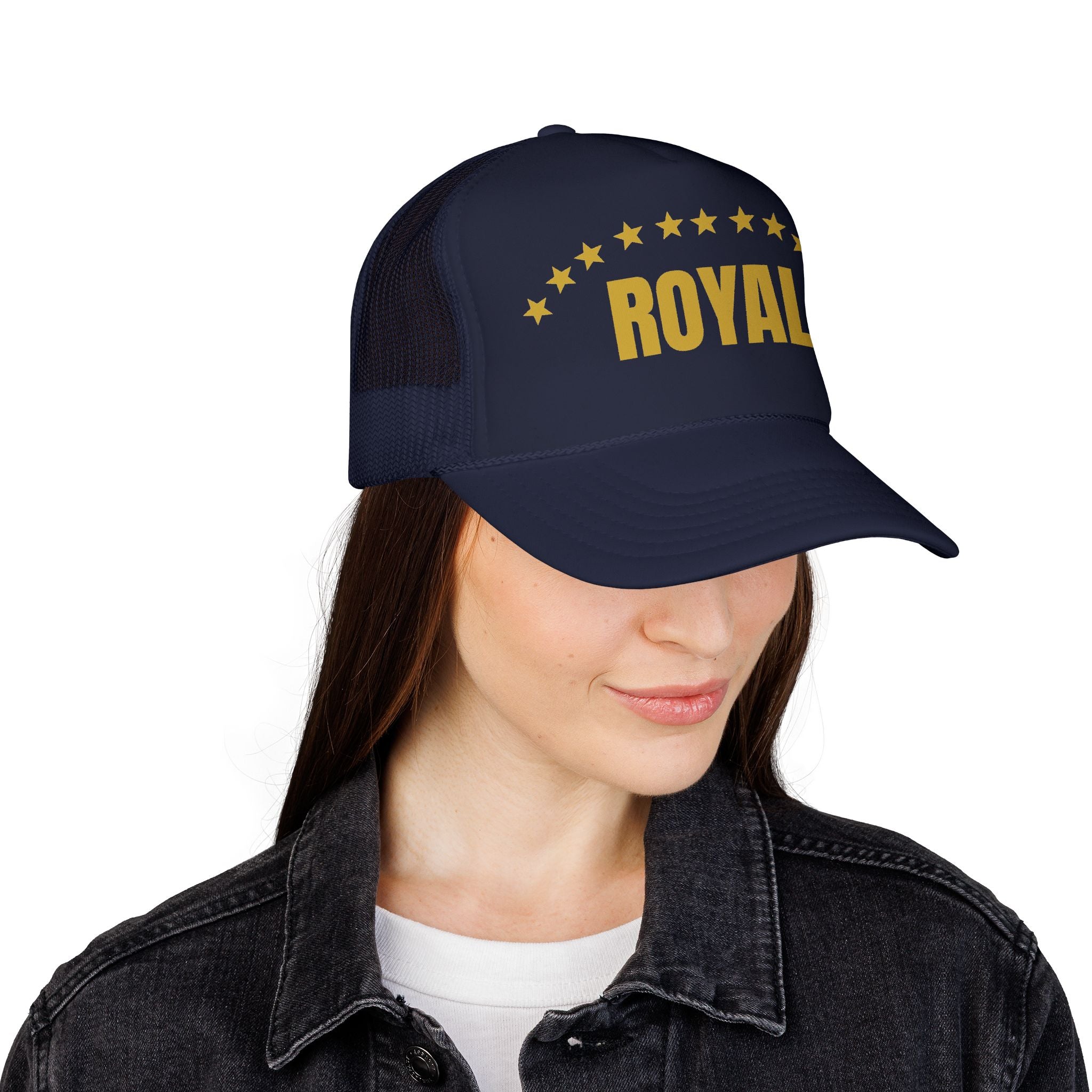 Trucker Hat — "ROYAL" Gold Stars Foam Mesh Cap