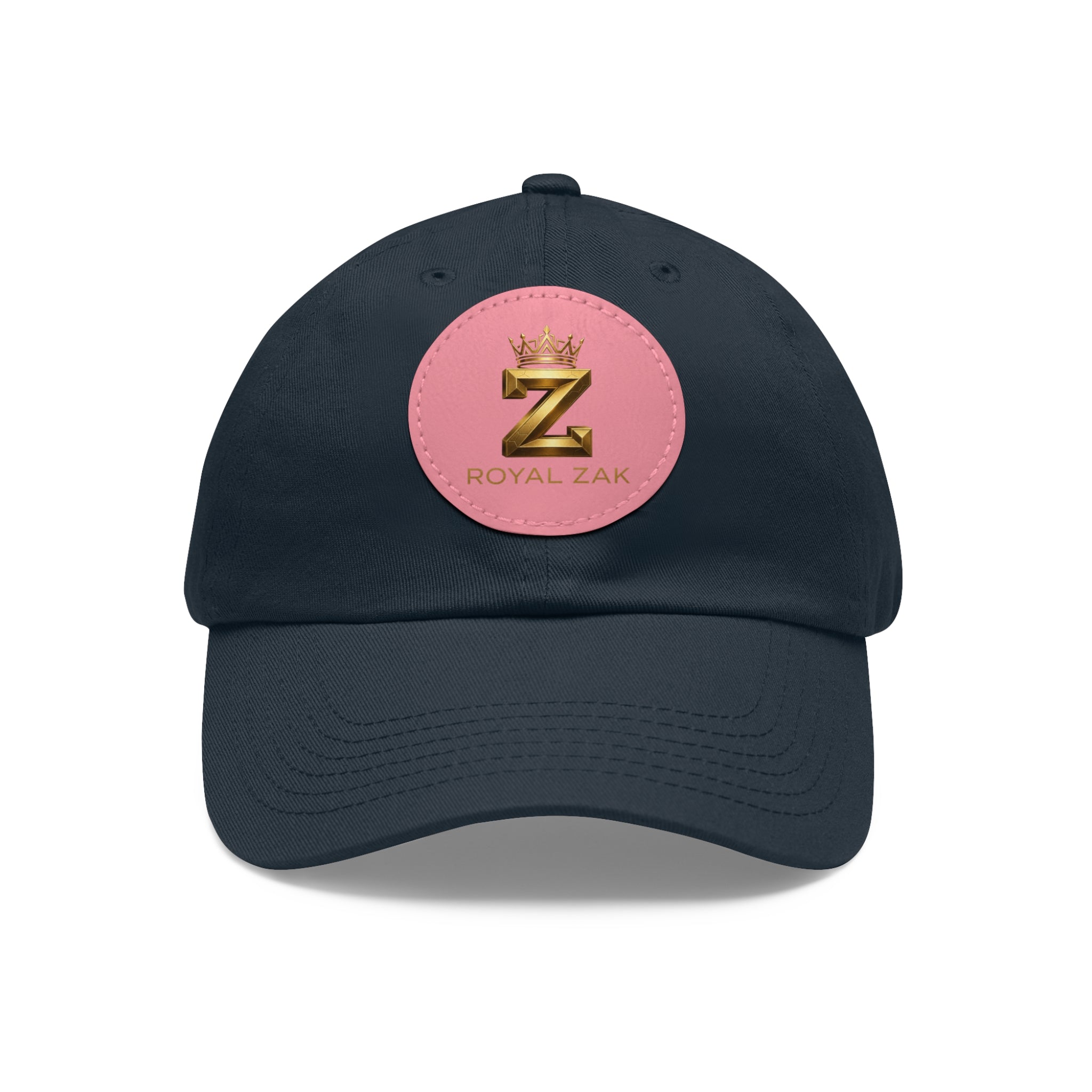 Round Leather Patch Dad Hat — Gold 'Royal Zak' Crown Emblem