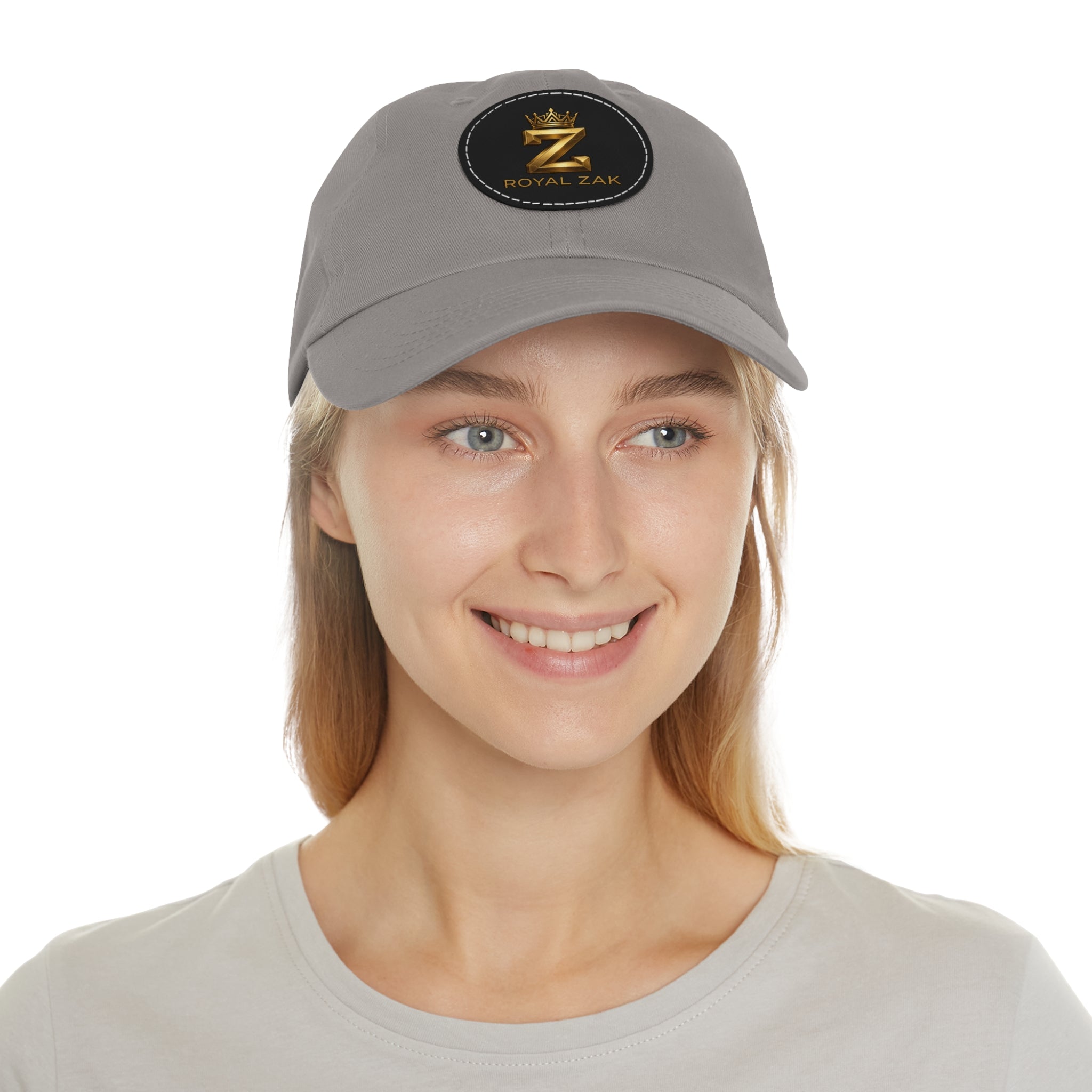 Round Leather Patch Dad Hat — Gold 'Royal Zak' Crown Emblem