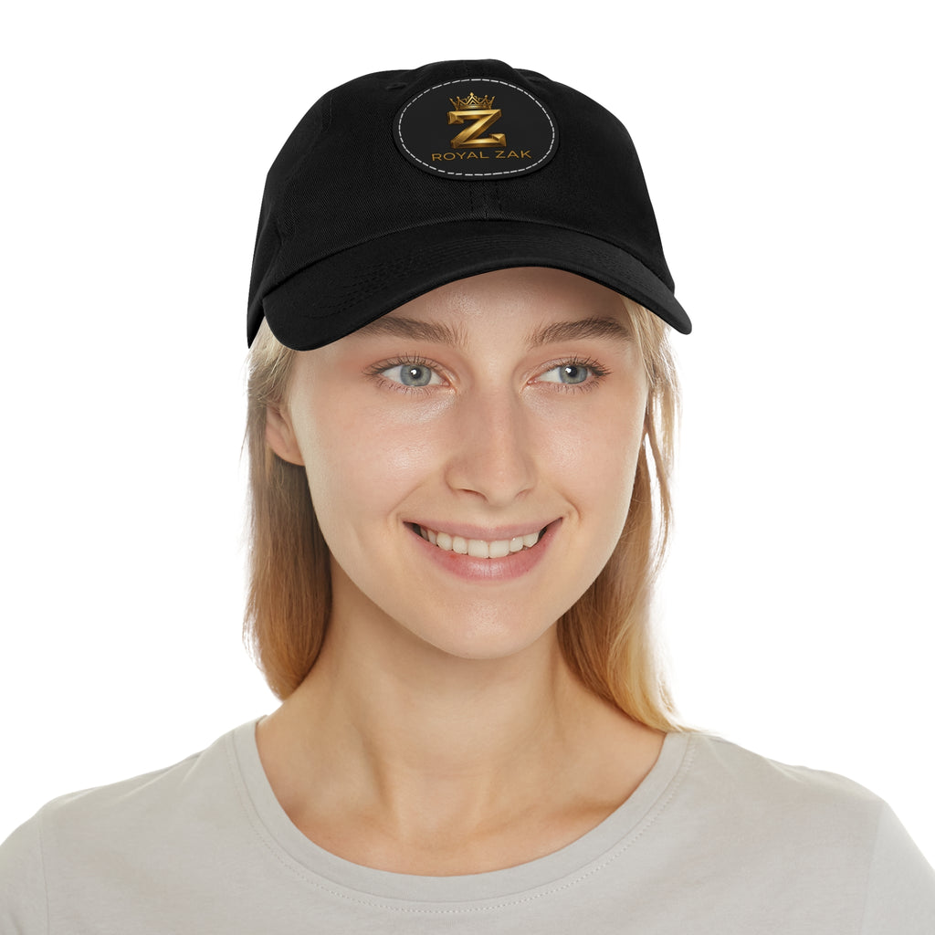 Round Leather Patch Dad Hat — Gold 'Royal Zak' Crown Emblem