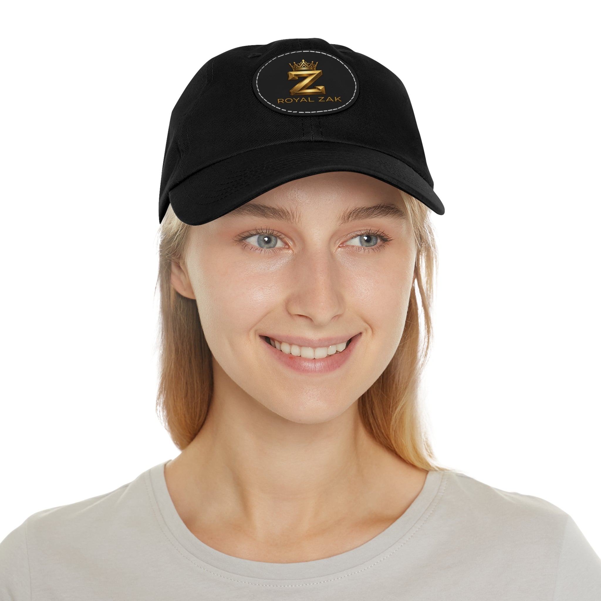 Round Leather Patch Dad Hat — Gold 'Royal Zak' Crown Emblem