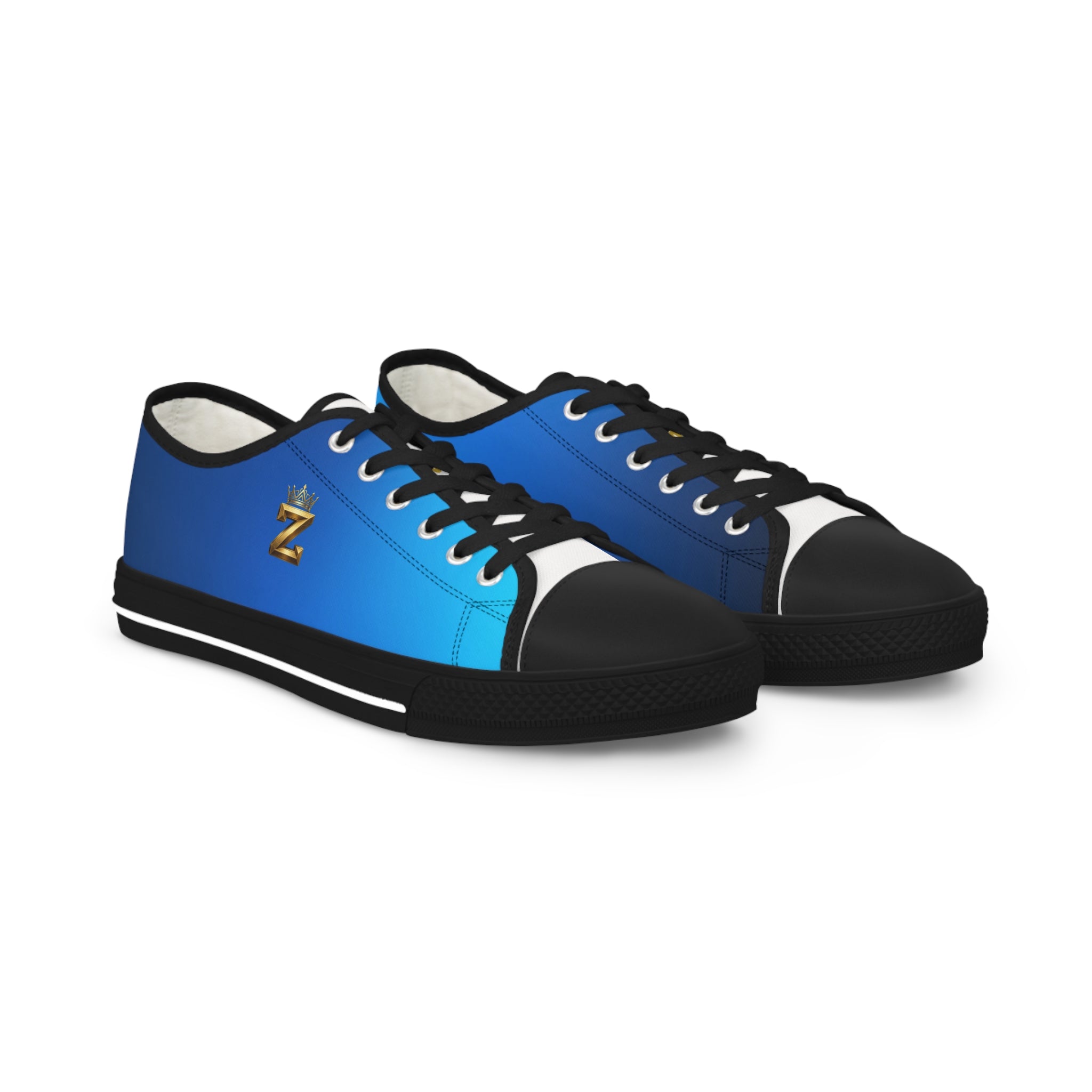Blue Gradient Low Top Sneakers — Men's Casual Canvas Shoes with Gold 'Z' Accent