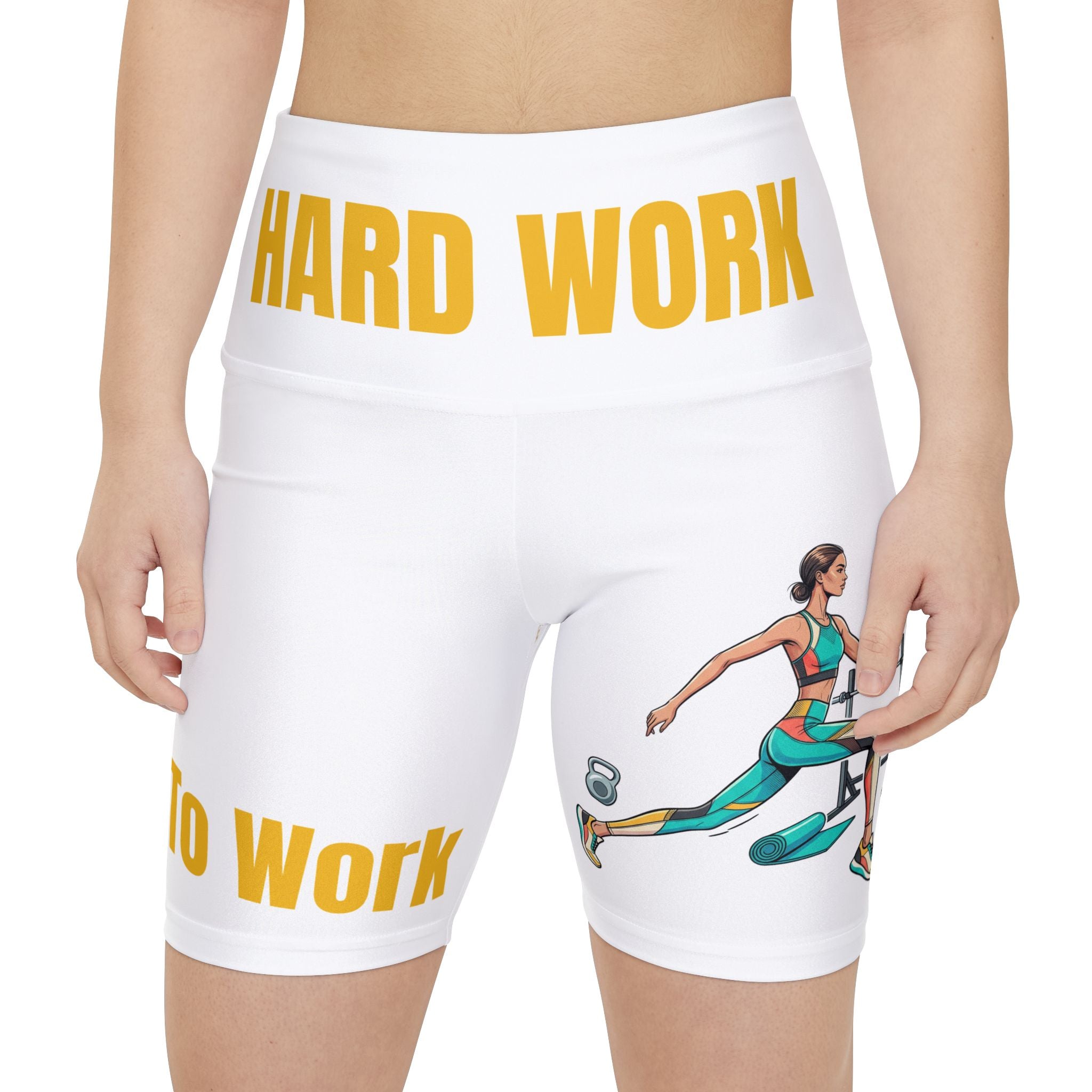 Workout Shorts — "Hard Work To Work Time" Motivational Fitness Bike Design