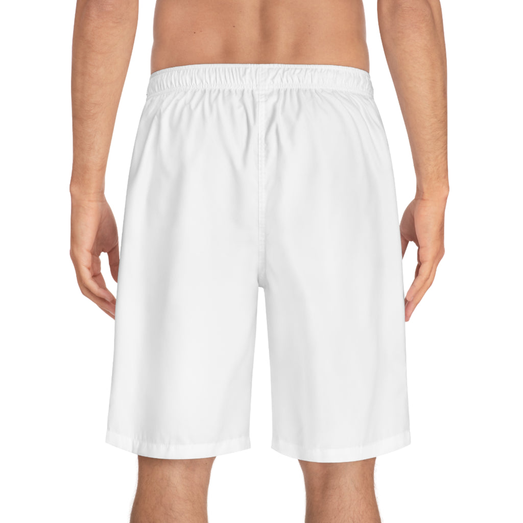 Royal Zaa White Board Shorts — Gold Crown Z Logo Swim Trunks