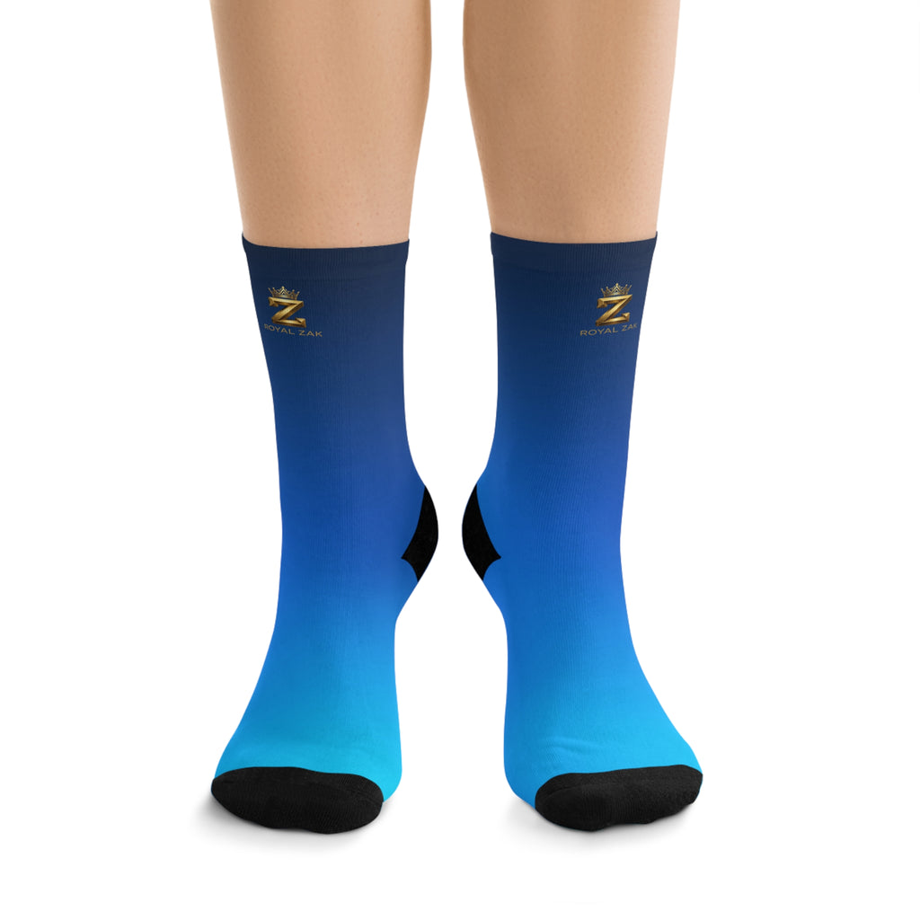 Blue Ombre Recycled Poly Socks — Sustainable Gradient Crew Socks