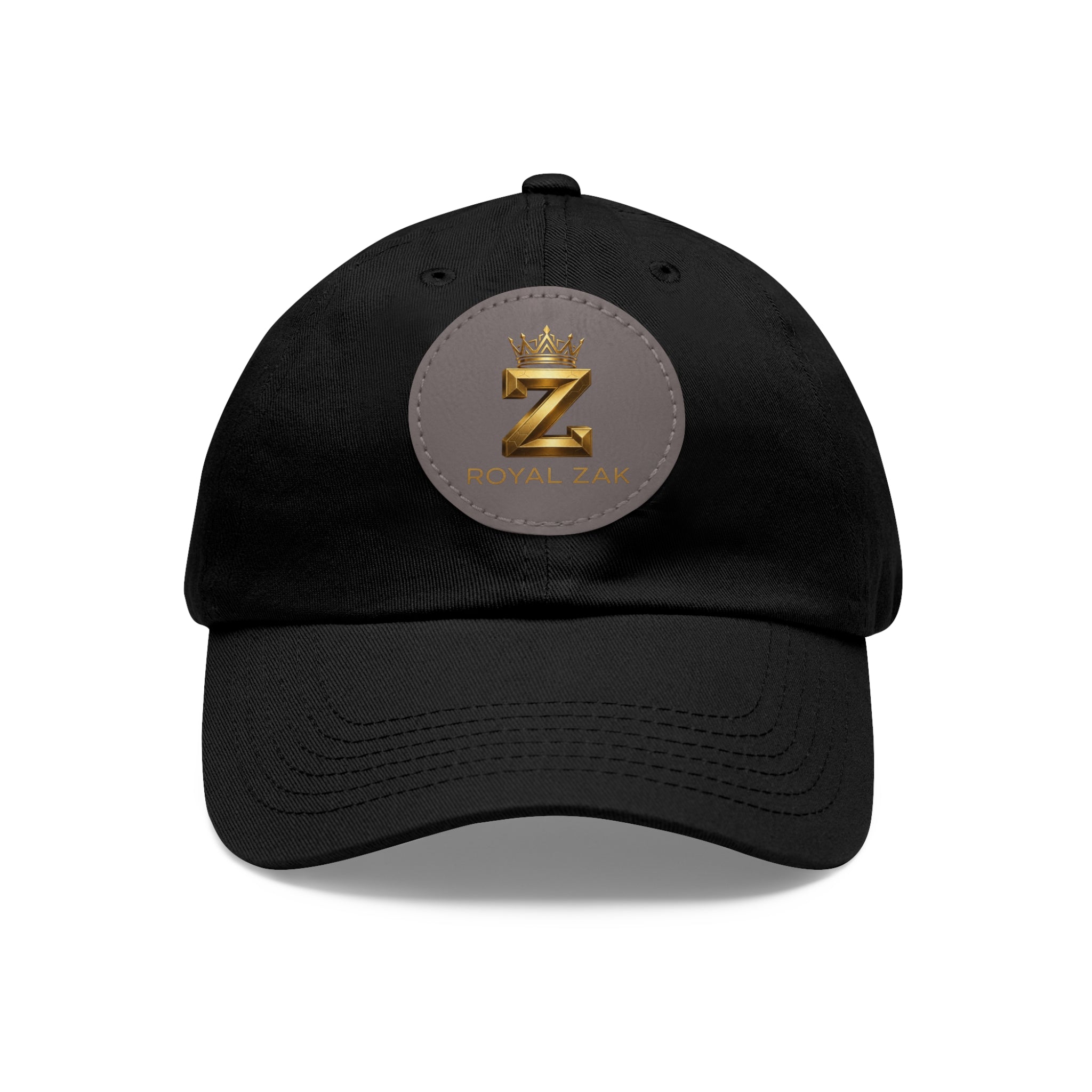 Round Leather Patch Dad Hat — Gold 'Royal Zak' Crown Emblem