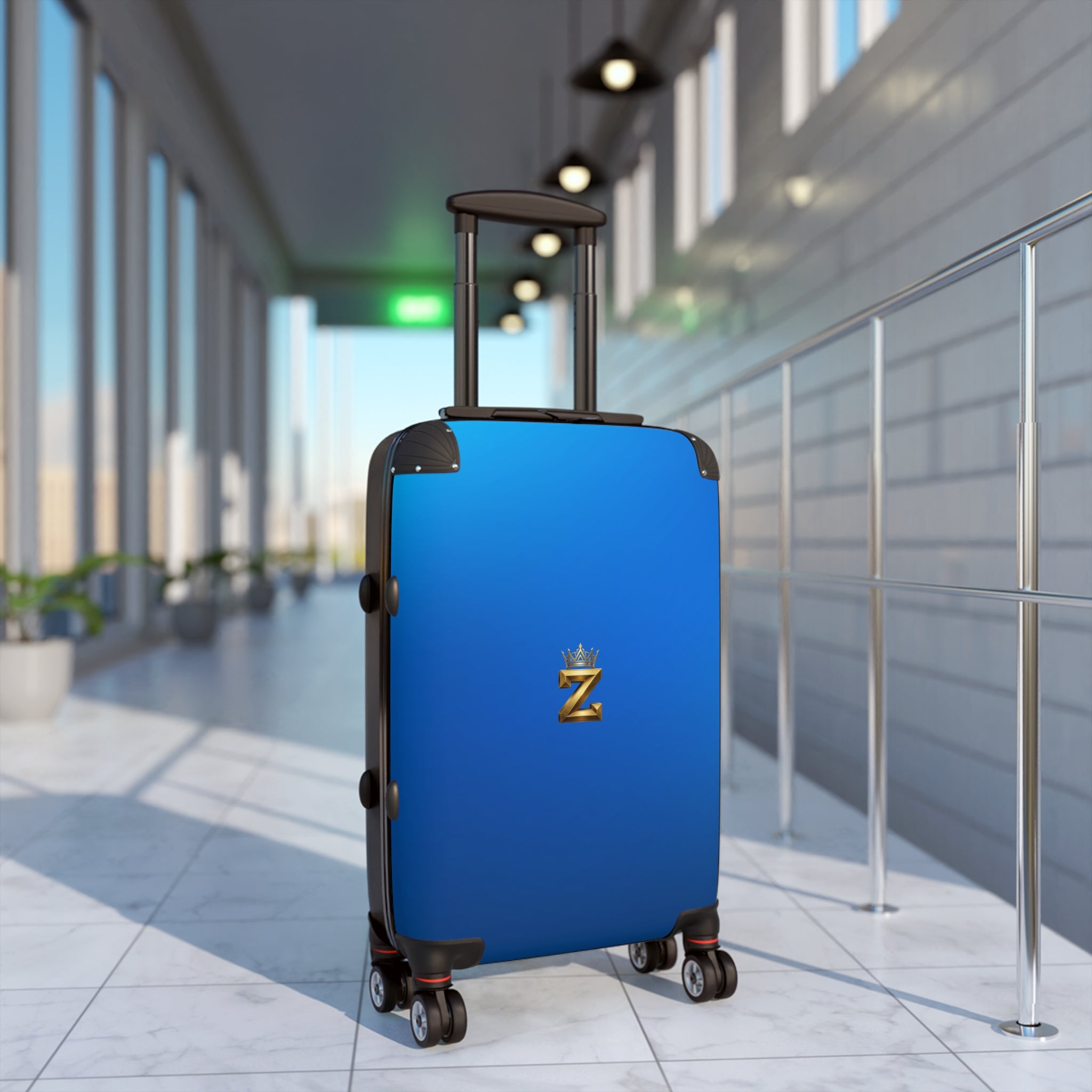 Blue Carry-On Suitcase with Gold Crown “Z” Monogram – Lightweight Spinner Luggage