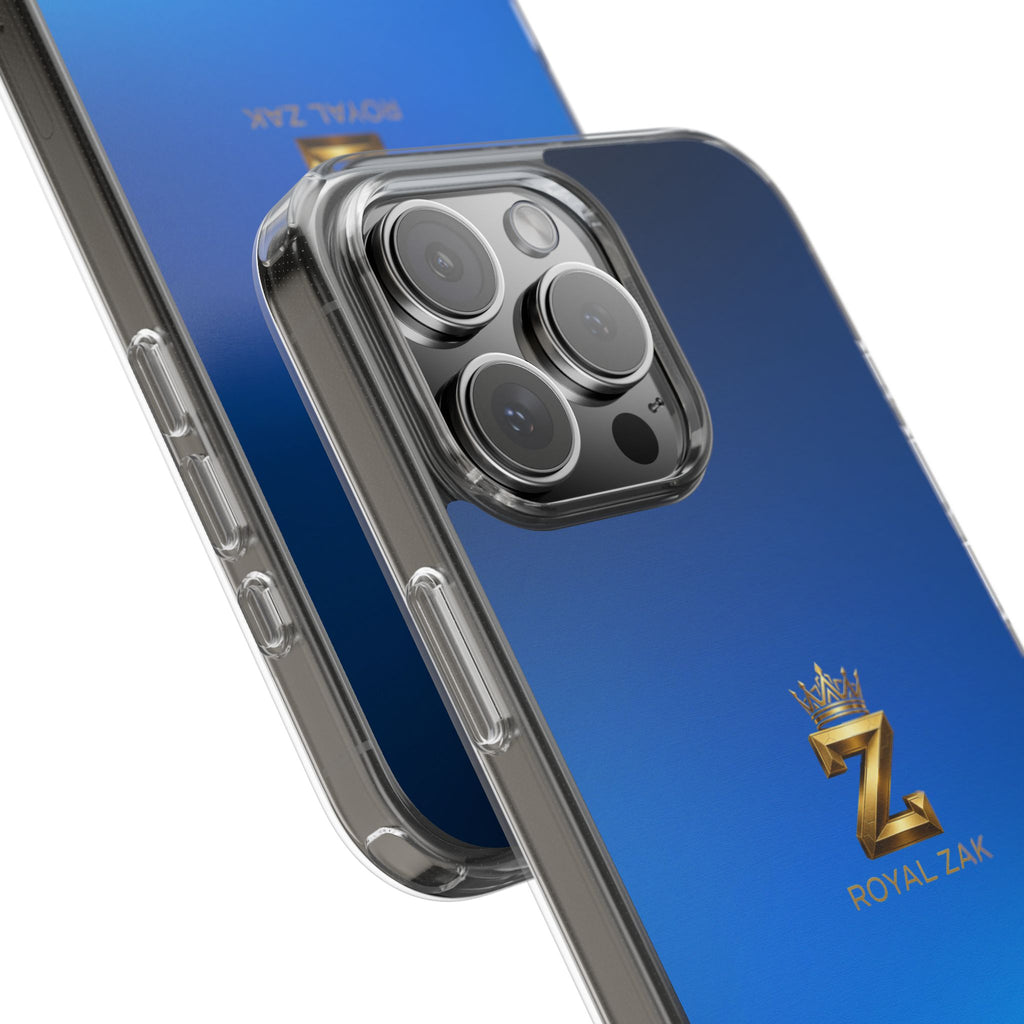 Clear Impact-Resistant Phone Case — Blue Gradient with Gold “Royal Zak” Crown Logo