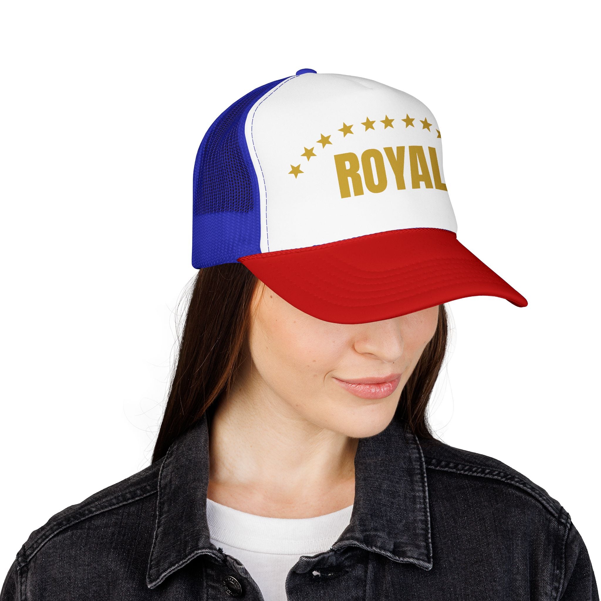 Trucker Hat — "ROYAL" Gold Stars Foam Mesh Cap