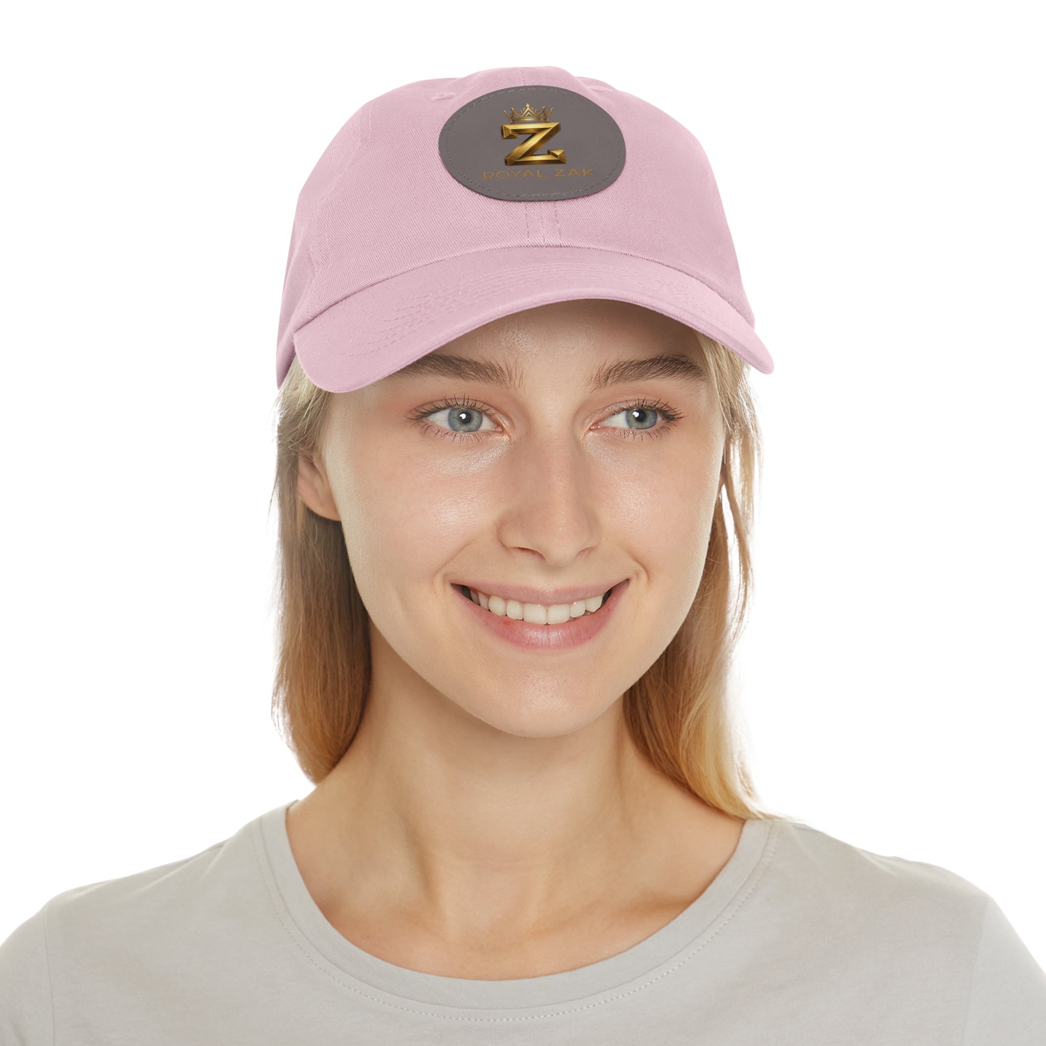 Round Leather Patch Dad Hat — Gold 'Royal Zak' Crown Emblem