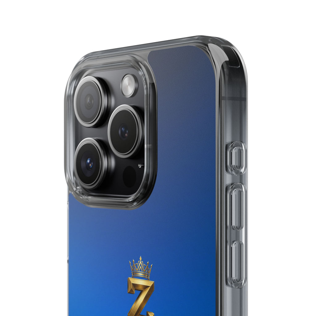 Clear Impact-Resistant Phone Case — Blue Gradient with Gold “Royal Zak” Crown Logo
