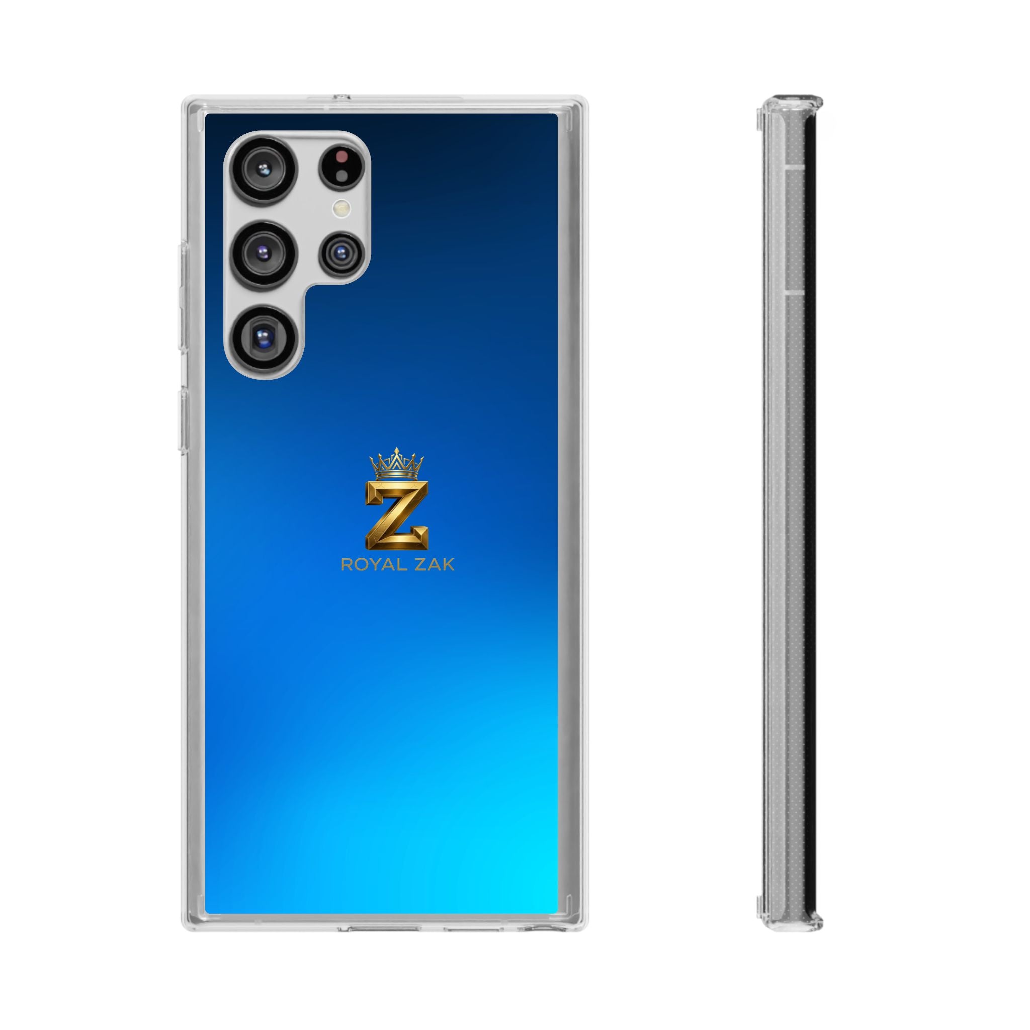 Clear Impact-Resistant Phone Case — Blue Gradient with Gold “Royal Zak” Crown Logo