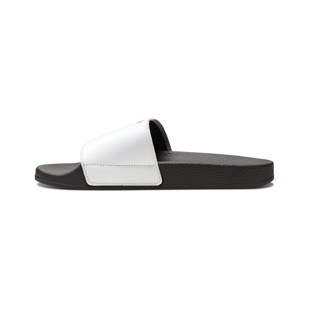 Youth Slide Sandals – White Removable-Strap Slides with Gold 'Z' Crown Logo (Royal Zak)