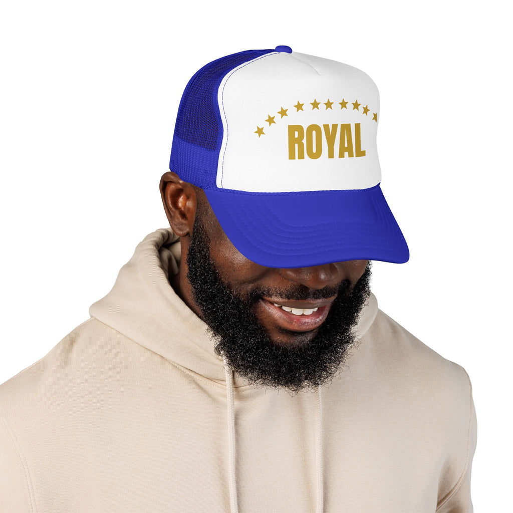 Trucker Hat — "ROYAL" Gold Stars Foam Mesh Cap