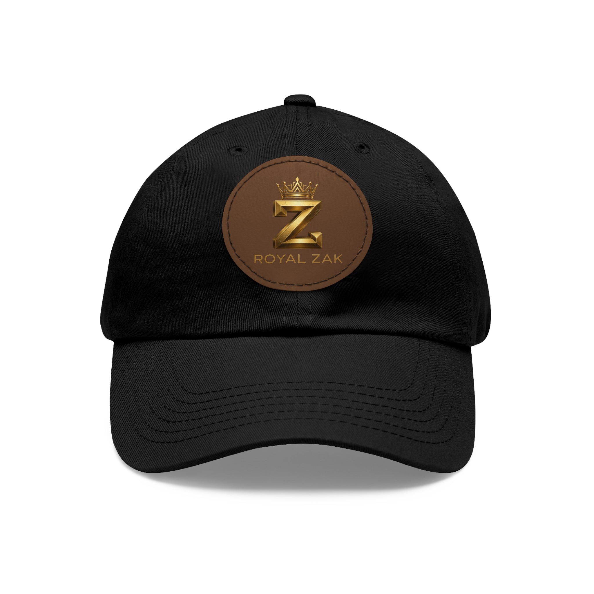 Round Leather Patch Dad Hat — Gold 'Royal Zak' Crown Emblem