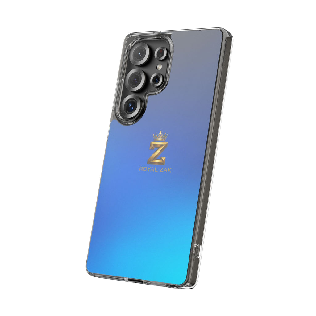 Clear Impact-Resistant Phone Case — Blue Gradient with Gold “Royal Zak” Crown Logo