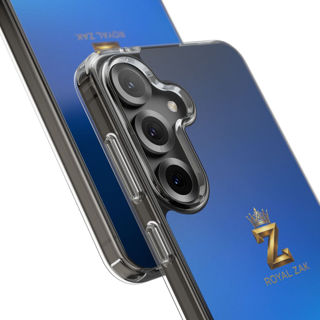Clear Impact-Resistant Phone Case — Blue Gradient with Gold “Royal Zak” Crown Logo