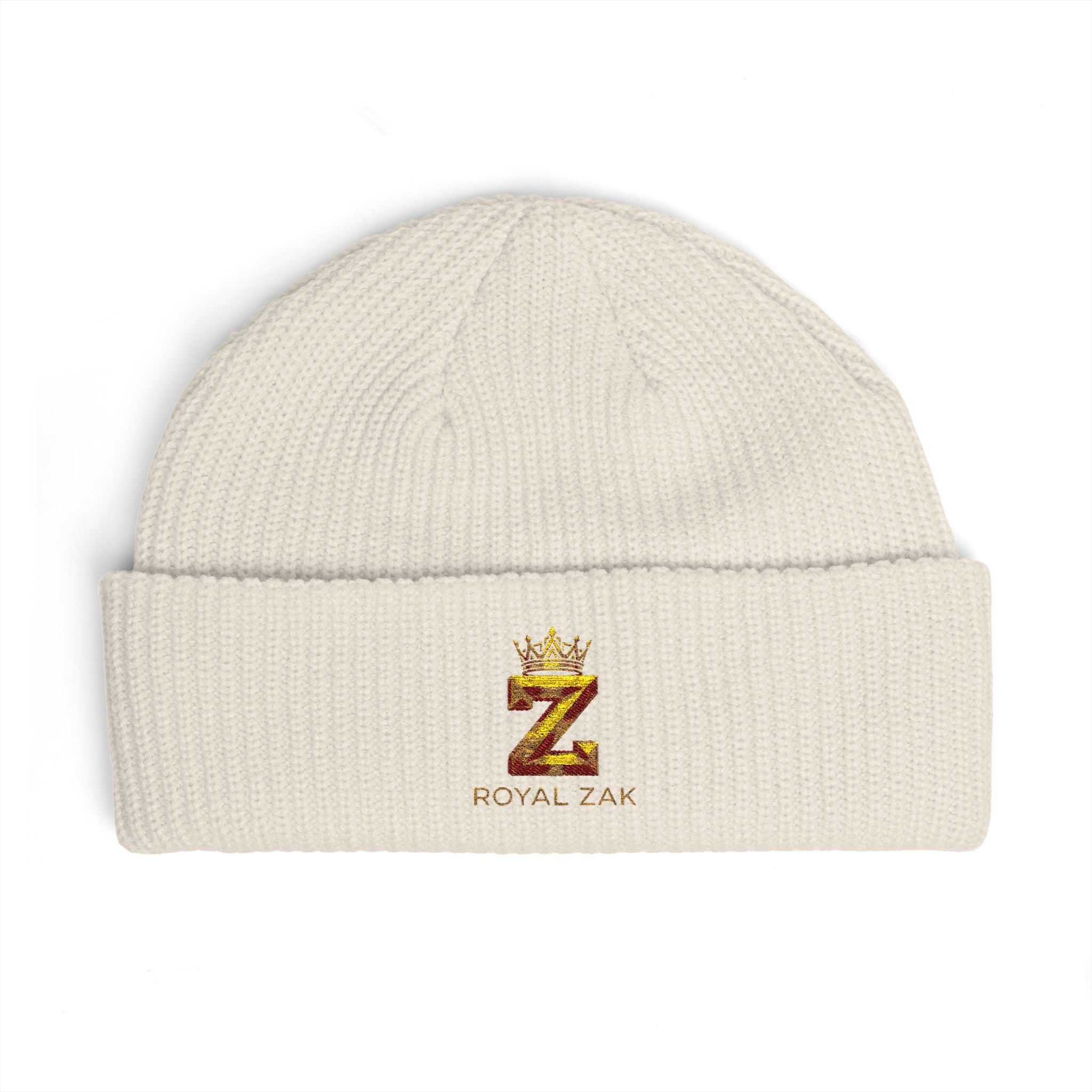 Cuff Beanie - 'Royal Zex' Embroidered Crown Knit Hat