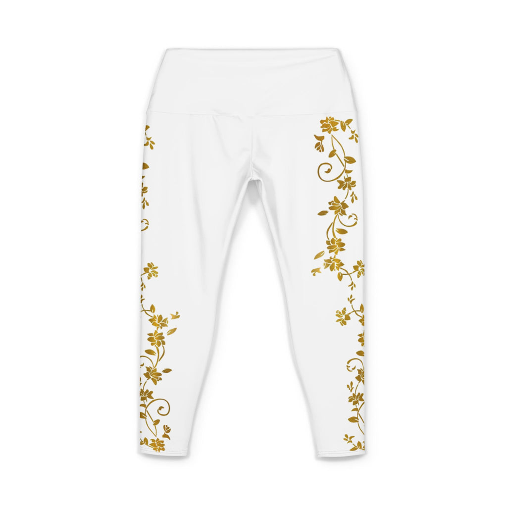 Yoga Pants - "YOGA TIME" White Floral High-Waist Leggings