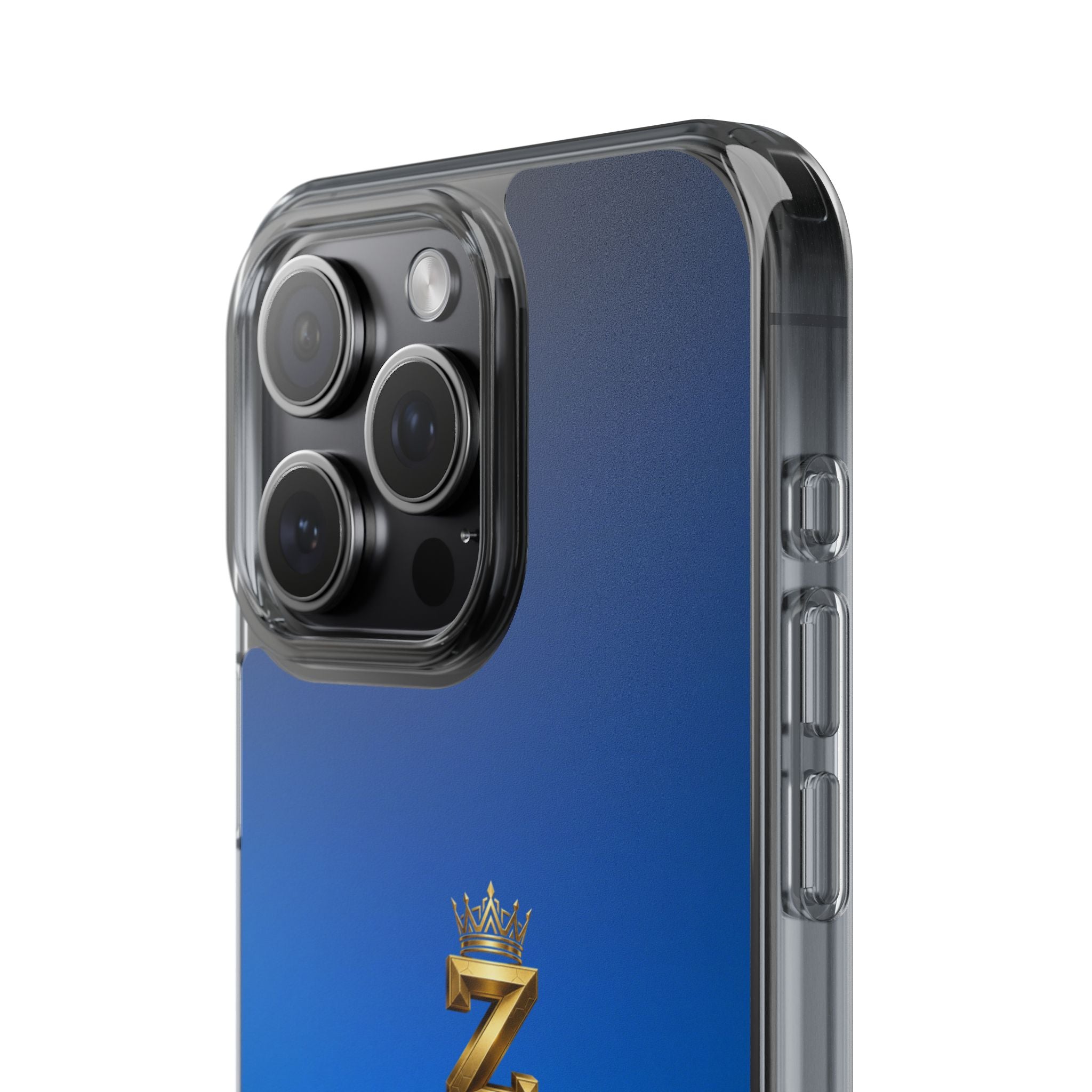 Clear Impact-Resistant Phone Case — Blue Gradient with Gold “Royal Zak” Crown Logo