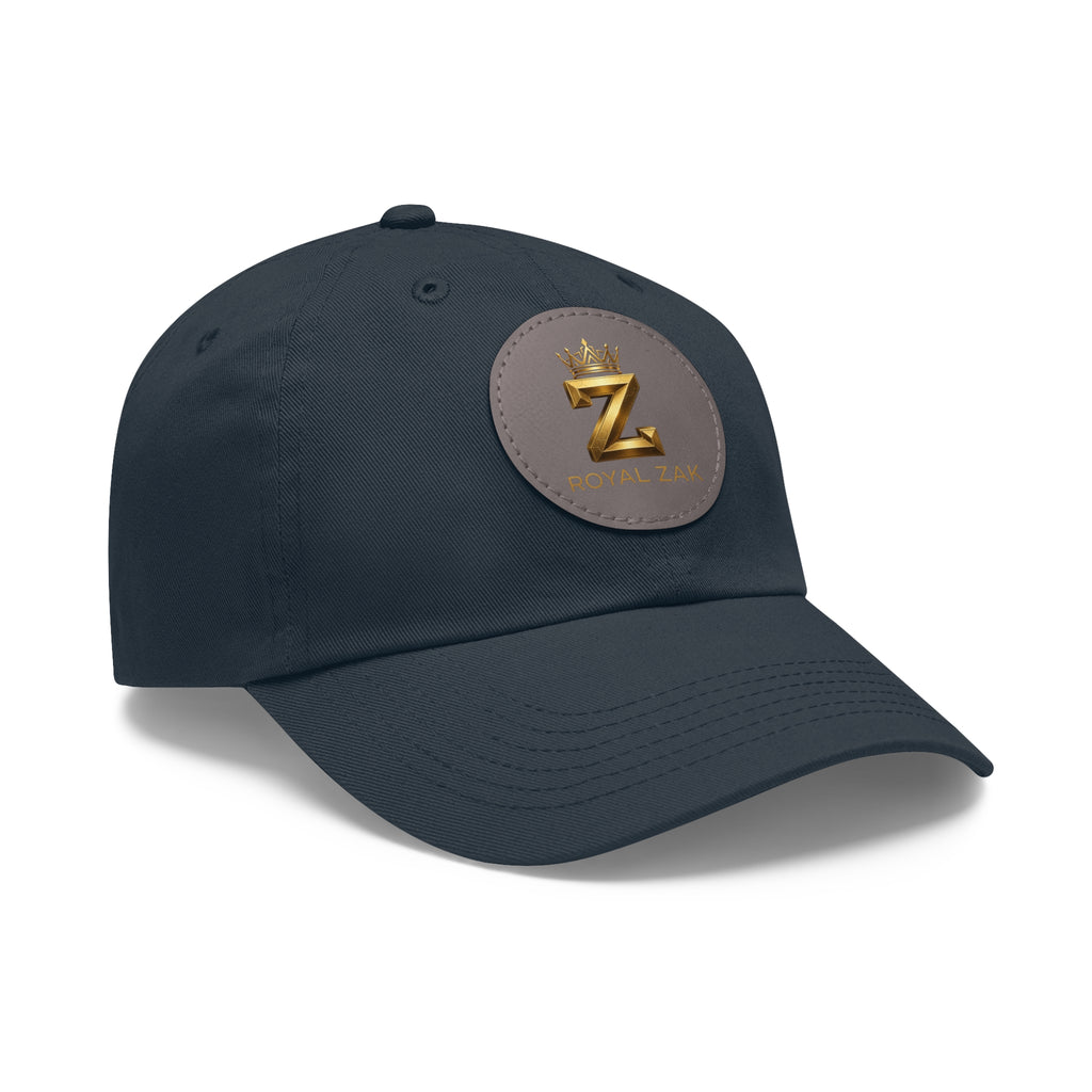 Round Leather Patch Dad Hat — Gold 'Royal Zak' Crown Emblem