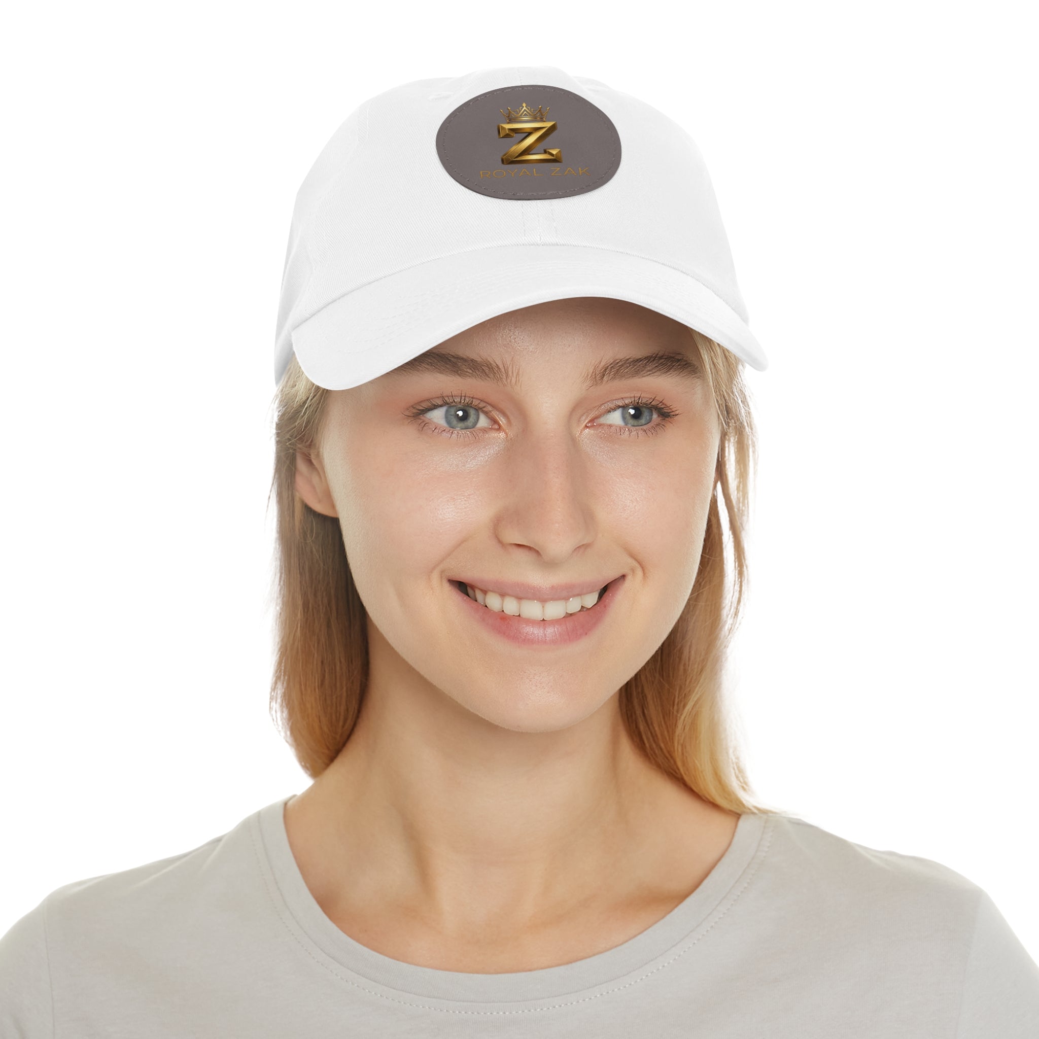 Round Leather Patch Dad Hat — Gold 'Royal Zak' Crown Emblem