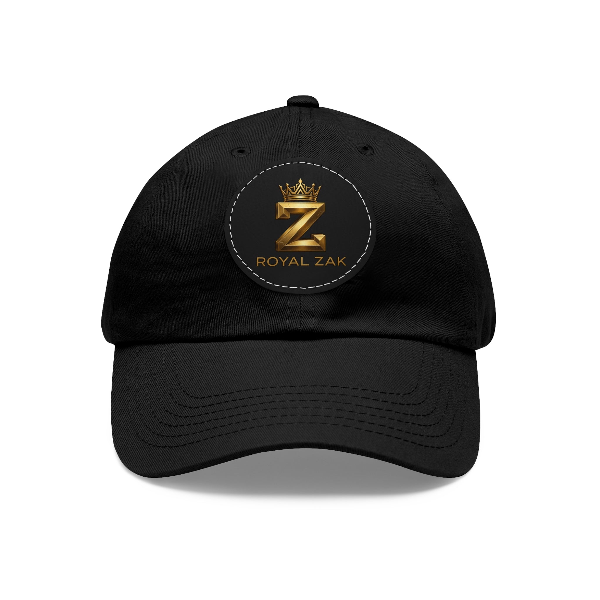 Round Leather Patch Dad Hat — Gold 'Royal Zak' Crown Emblem