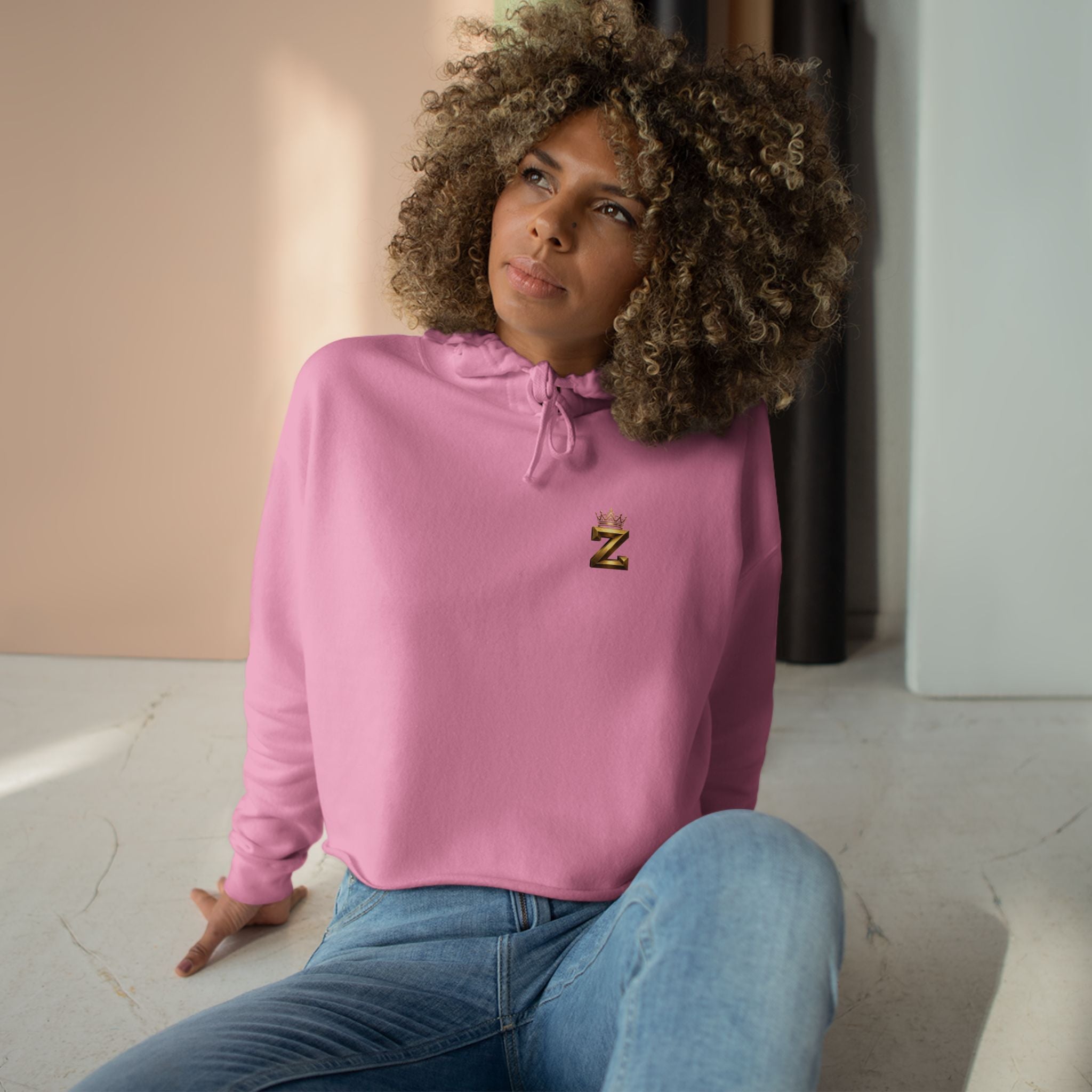 Cropped Hoodie — Gold Crown 'Z' Monogram Crop Hoodie