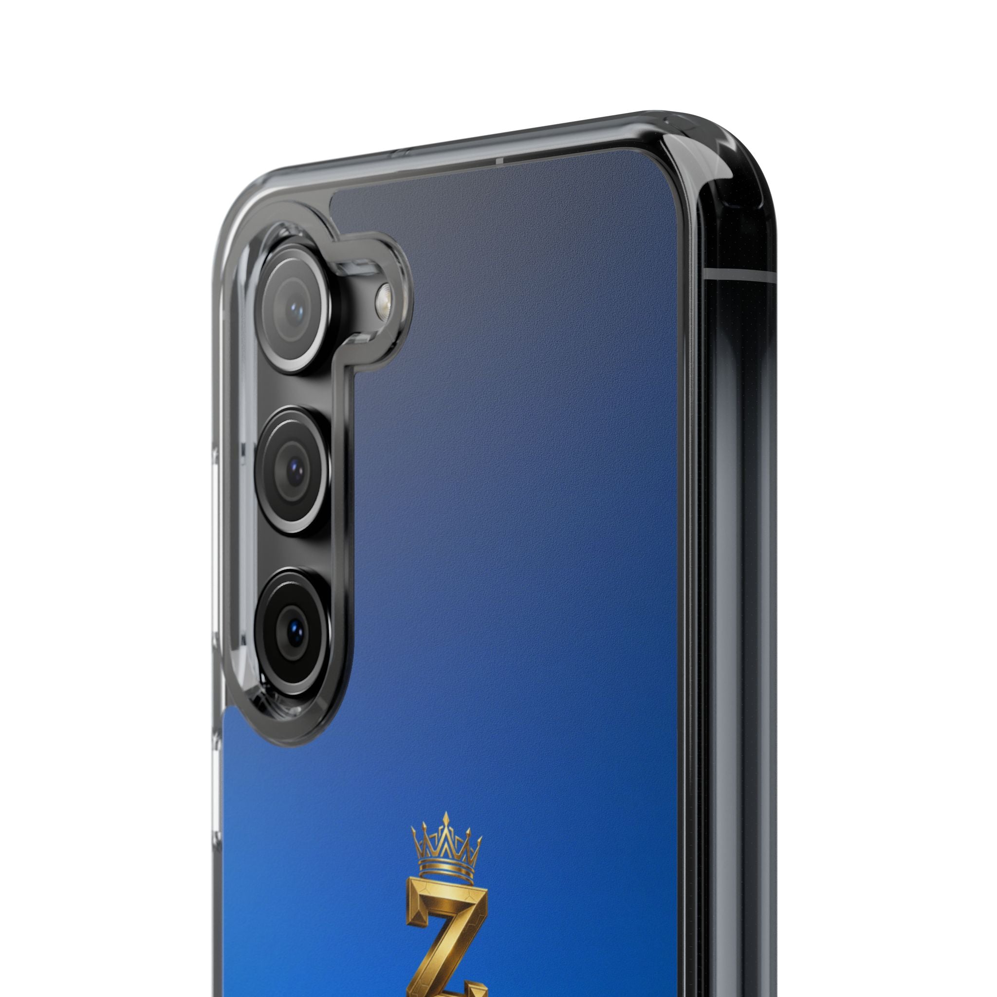 Clear Impact-Resistant Phone Case — Blue Gradient with Gold “Royal Zak” Crown Logo