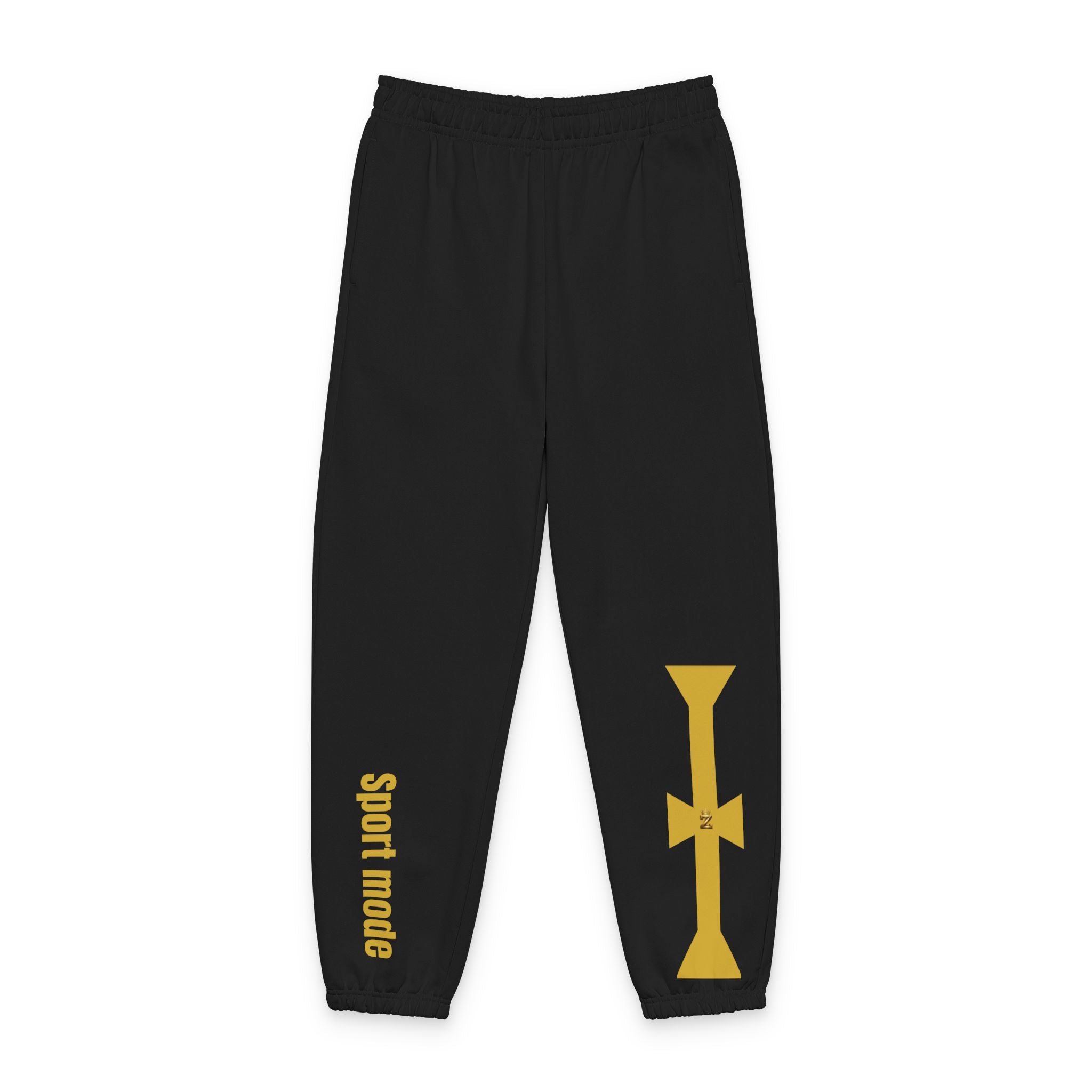 Cross Graphic Sweatpants — Minimal Beige Joggers with Side Text