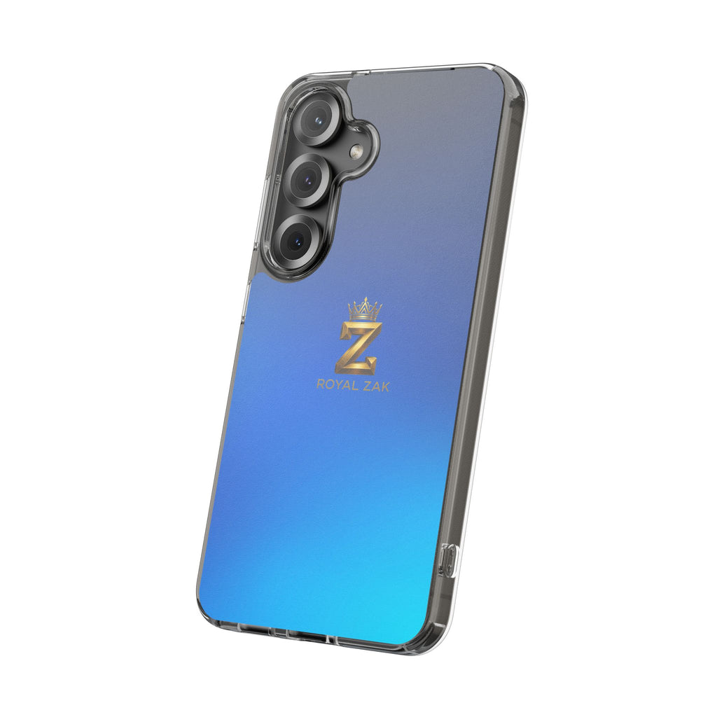 Clear Impact-Resistant Phone Case — Blue Gradient with Gold “Royal Zak” Crown Logo
