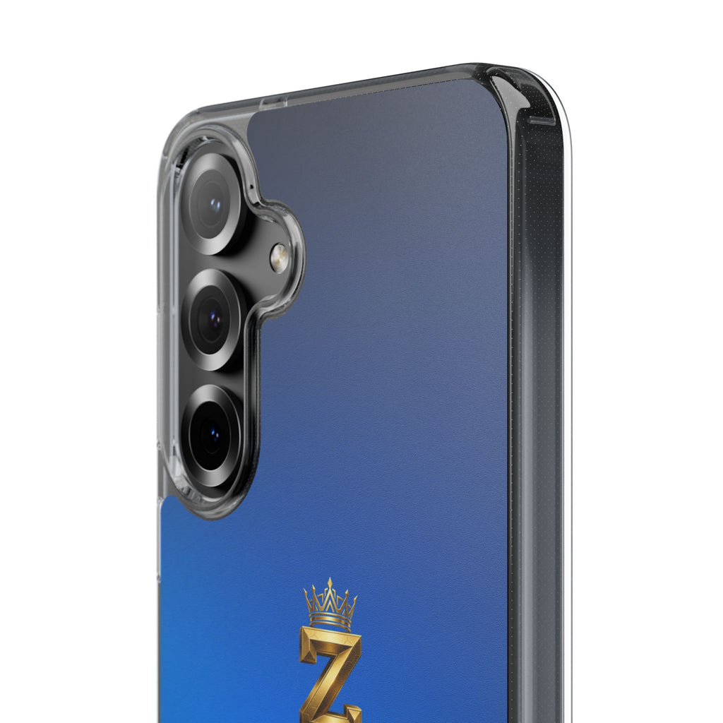 Clear Impact-Resistant Phone Case — Blue Gradient with Gold “Royal Zak” Crown Logo