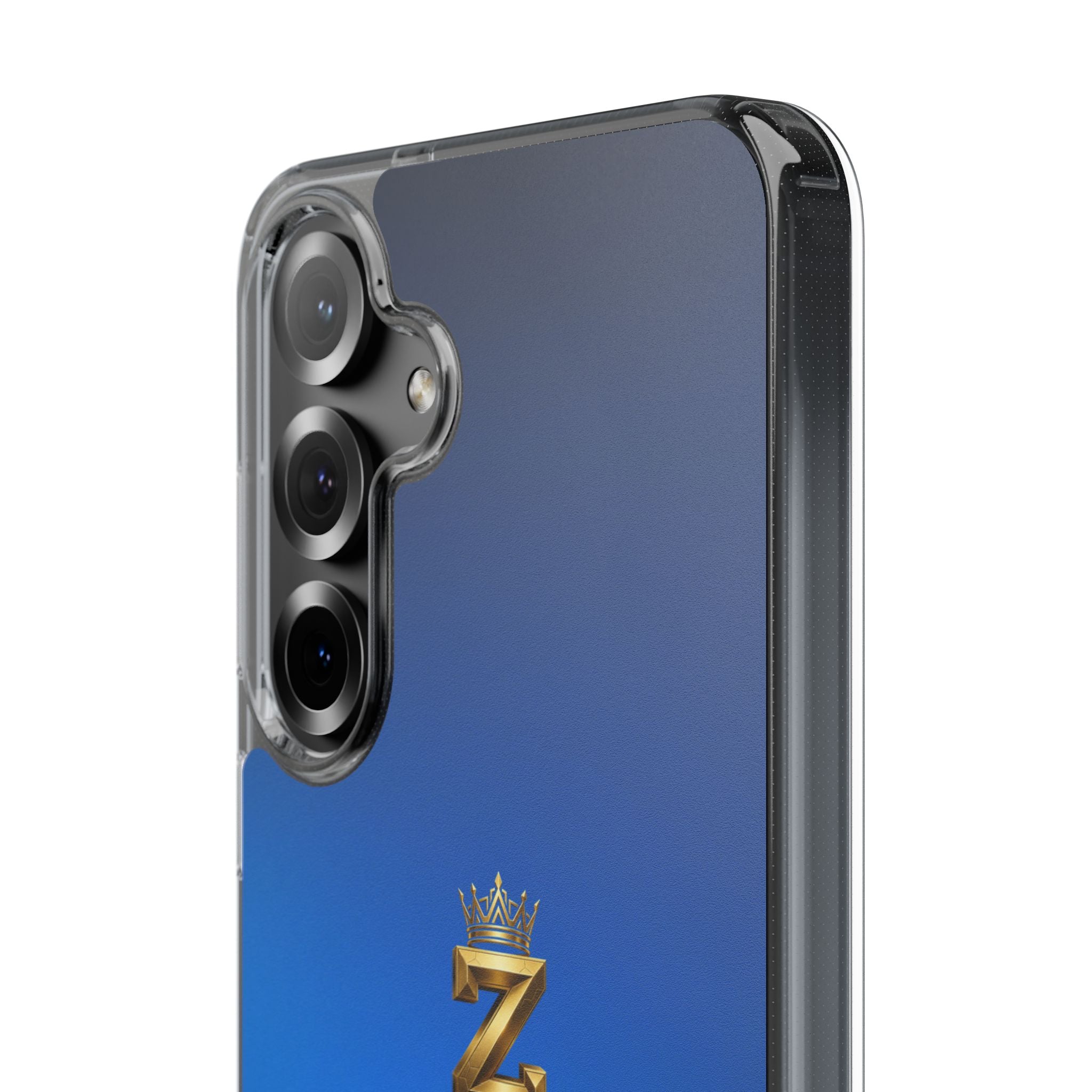 Clear Impact-Resistant Phone Case — Blue Gradient with Gold “Royal Zak” Crown Logo