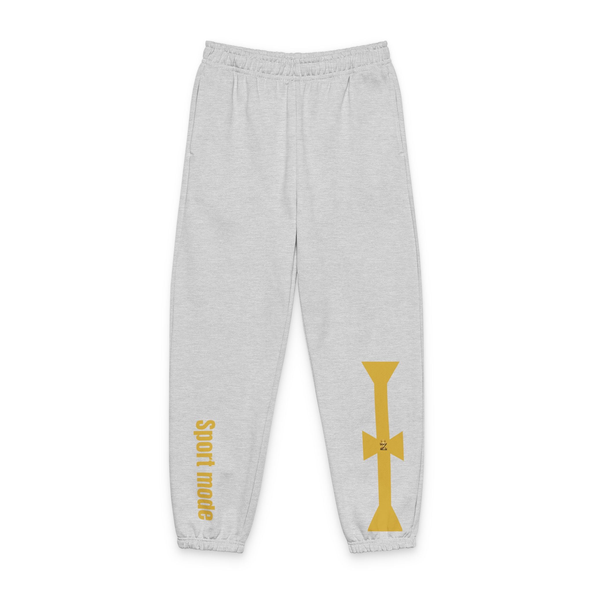 Cross Graphic Sweatpants — Minimal Beige Joggers with Side Text