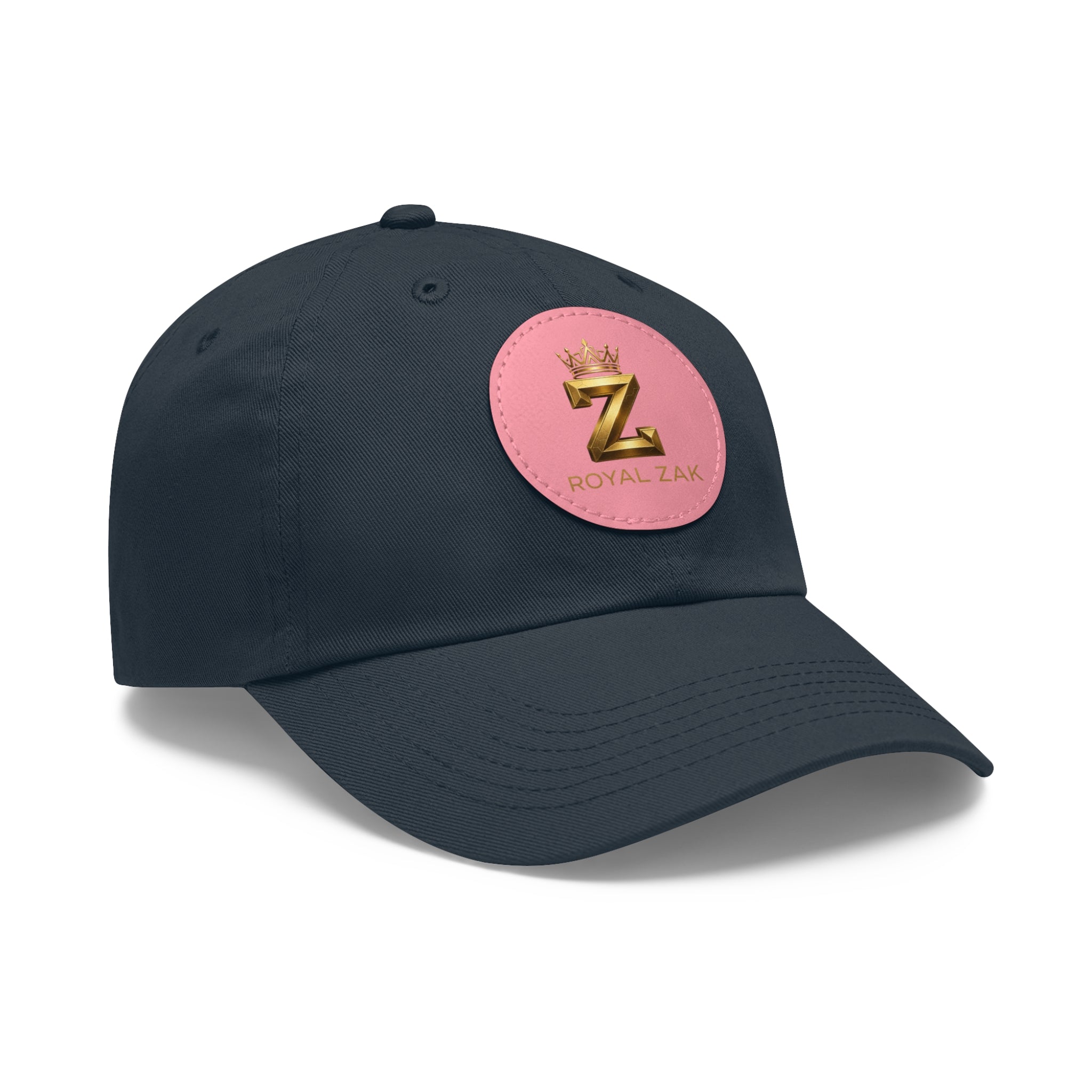 Round Leather Patch Dad Hat — Gold 'Royal Zak' Crown Emblem