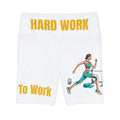 Workout Shorts — "Hard Work To Work Time" Motivational Fitness Bike Design