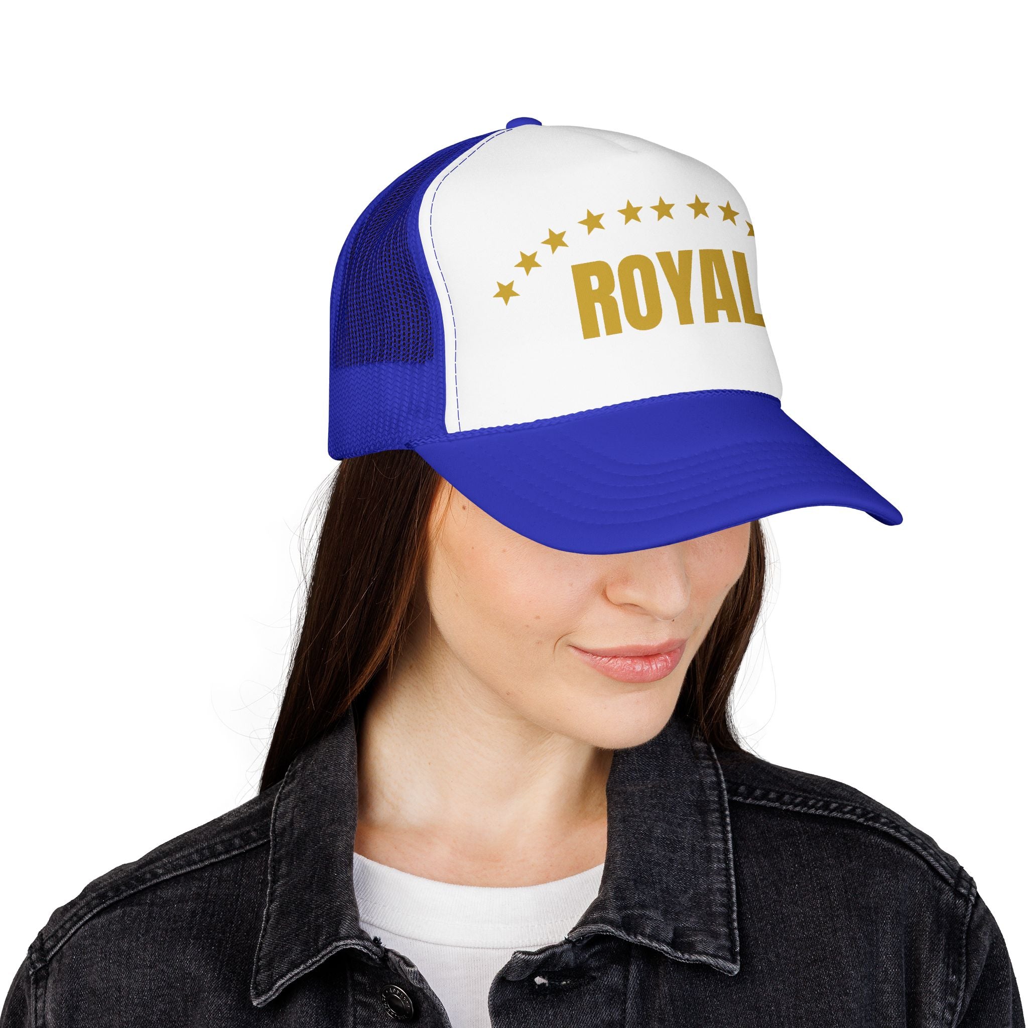 Trucker Hat — "ROYAL" Gold Stars Foam Mesh Cap