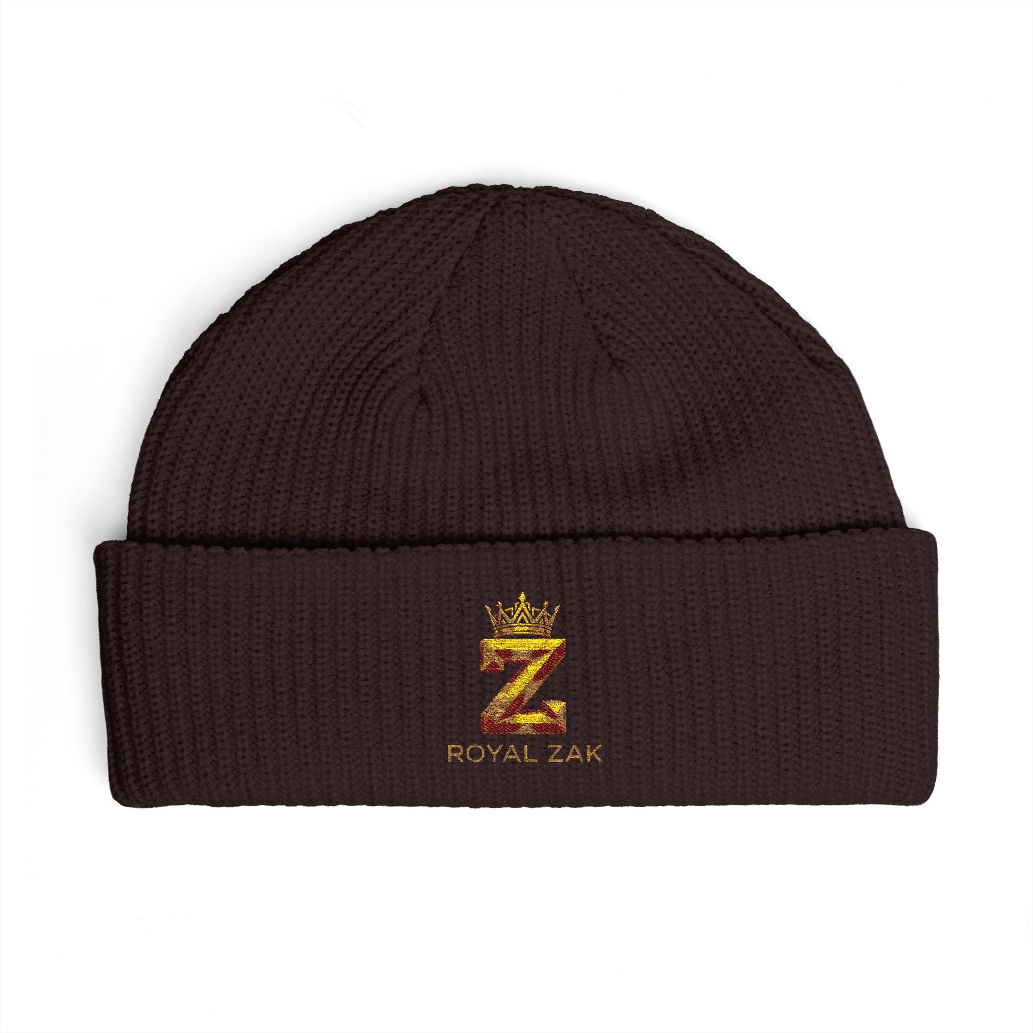 Cuff Beanie - 'Royal Zex' Embroidered Crown Knit Hat