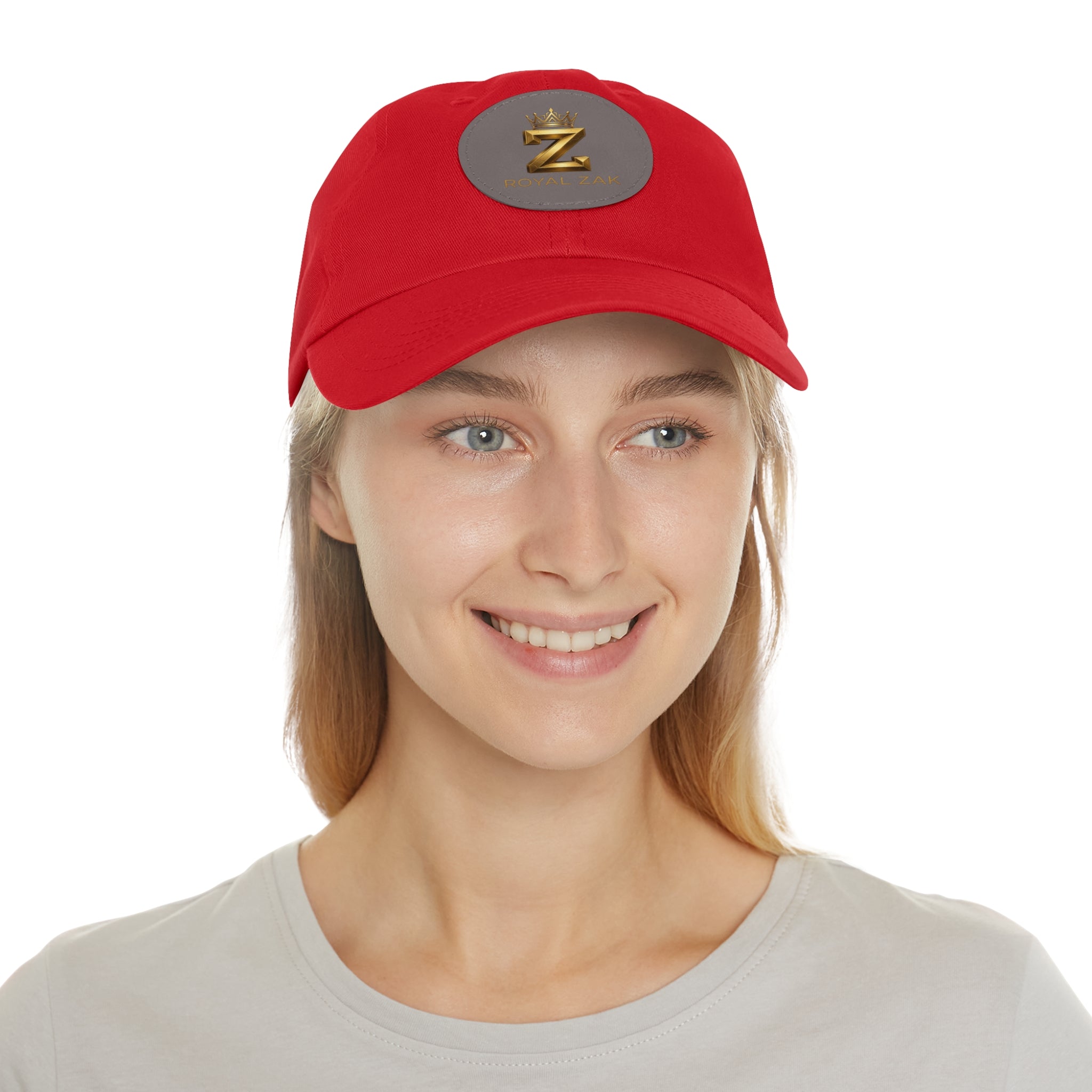 Round Leather Patch Dad Hat — Gold 'Royal Zak' Crown Emblem