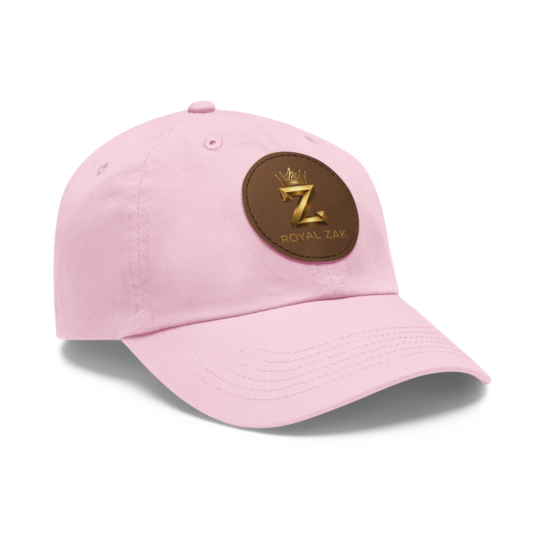 Round Leather Patch Dad Hat — Gold 'Royal Zak' Crown Emblem