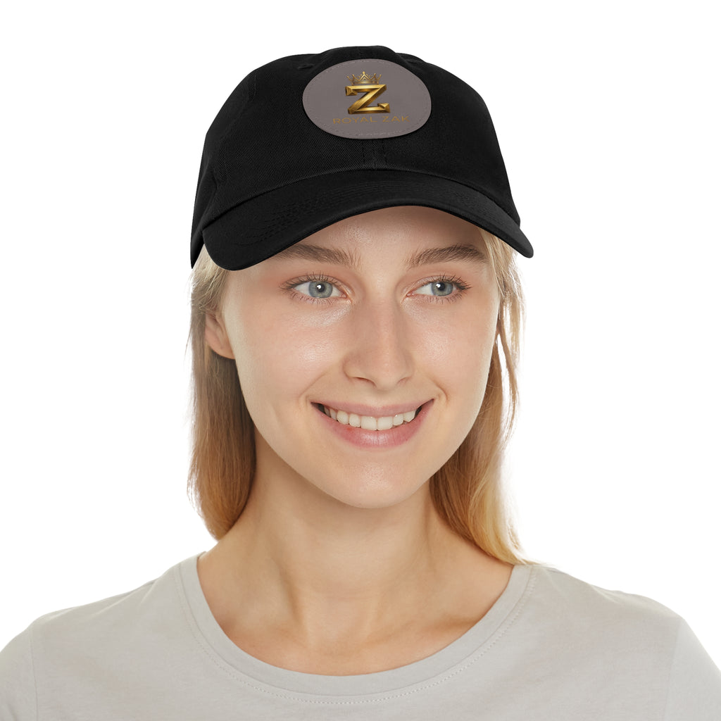 Round Leather Patch Dad Hat — Gold 'Royal Zak' Crown Emblem