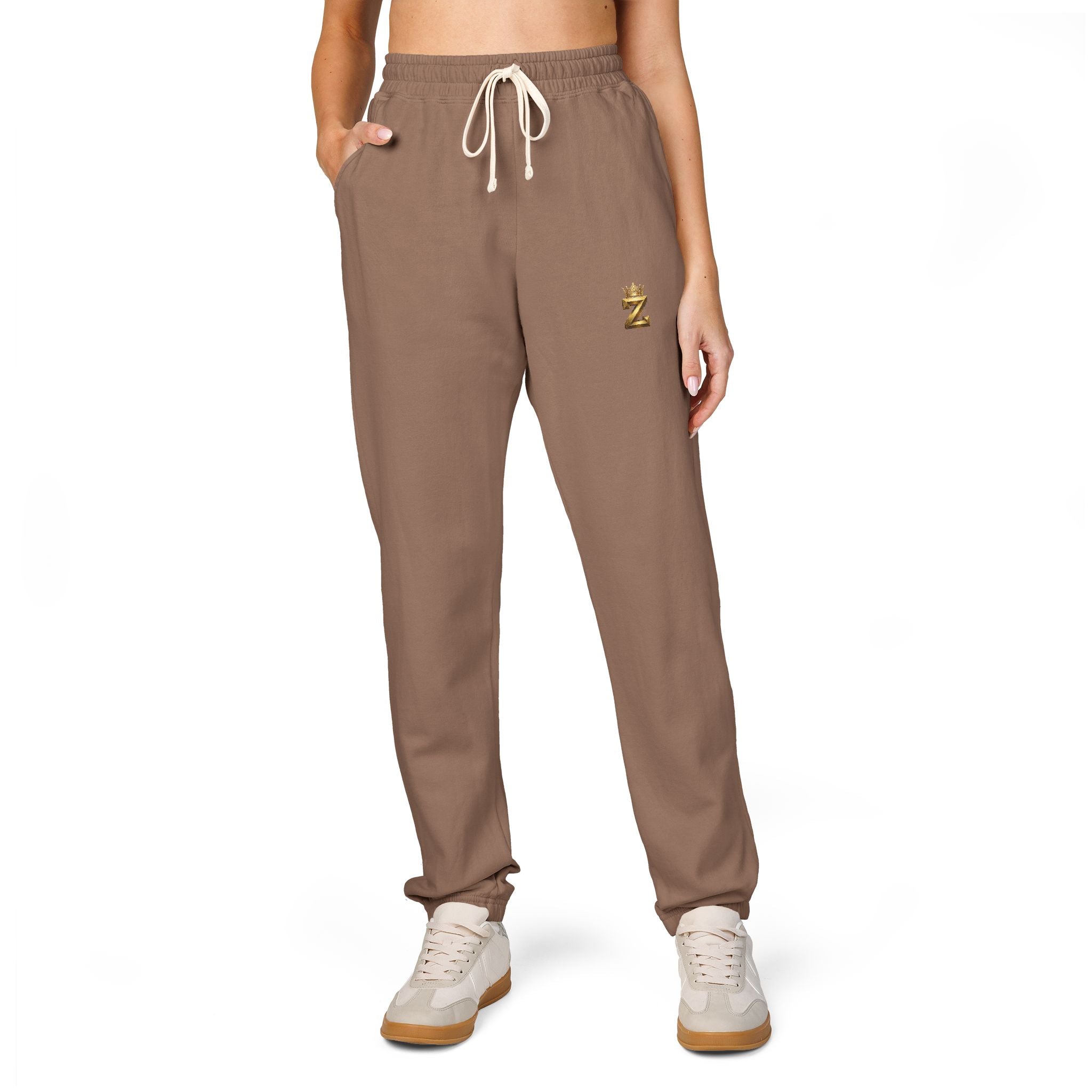 Embroidered Cozy Joggers — Small Gold Anchor Detail