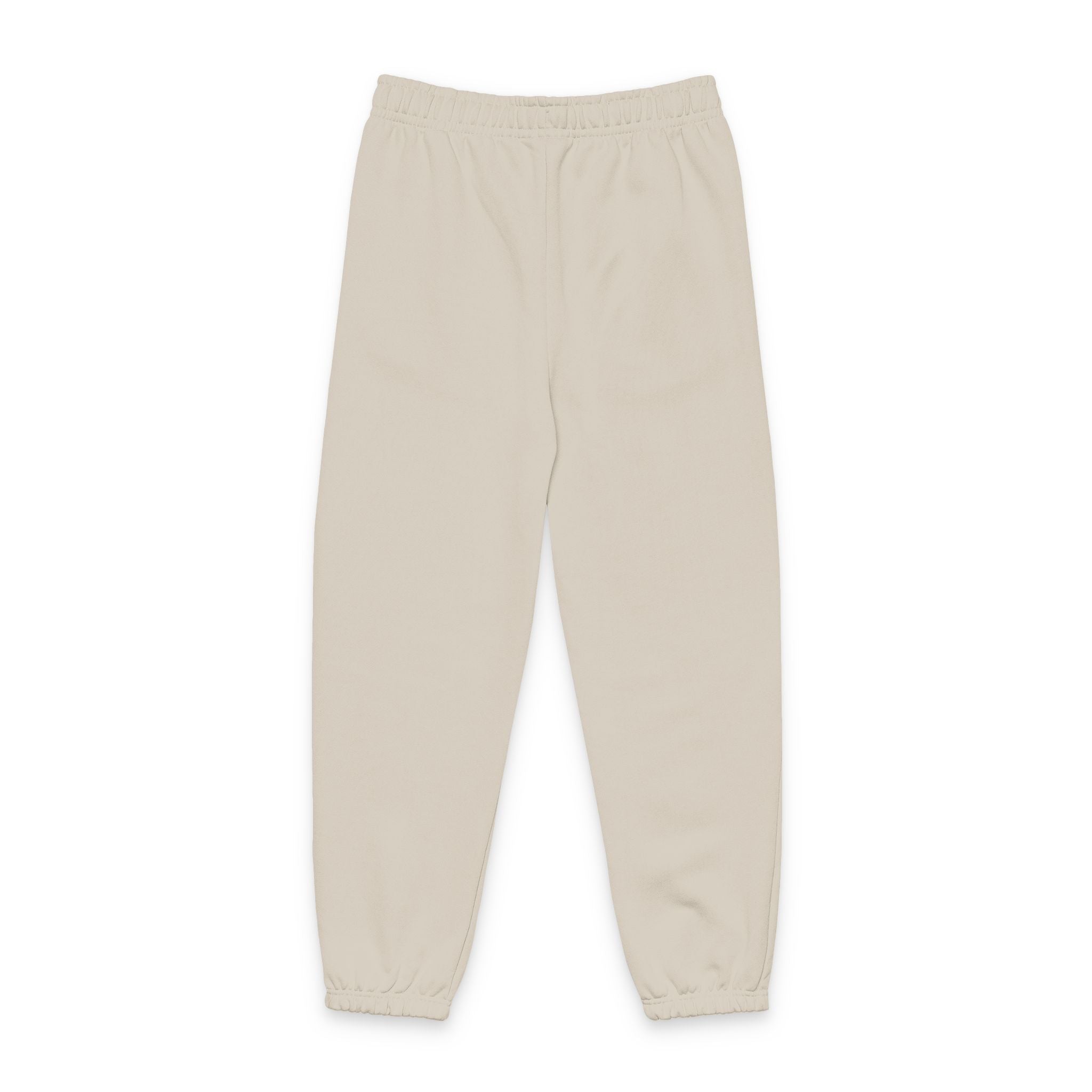 Cross Graphic Sweatpants — Minimal Beige Joggers with Side Text