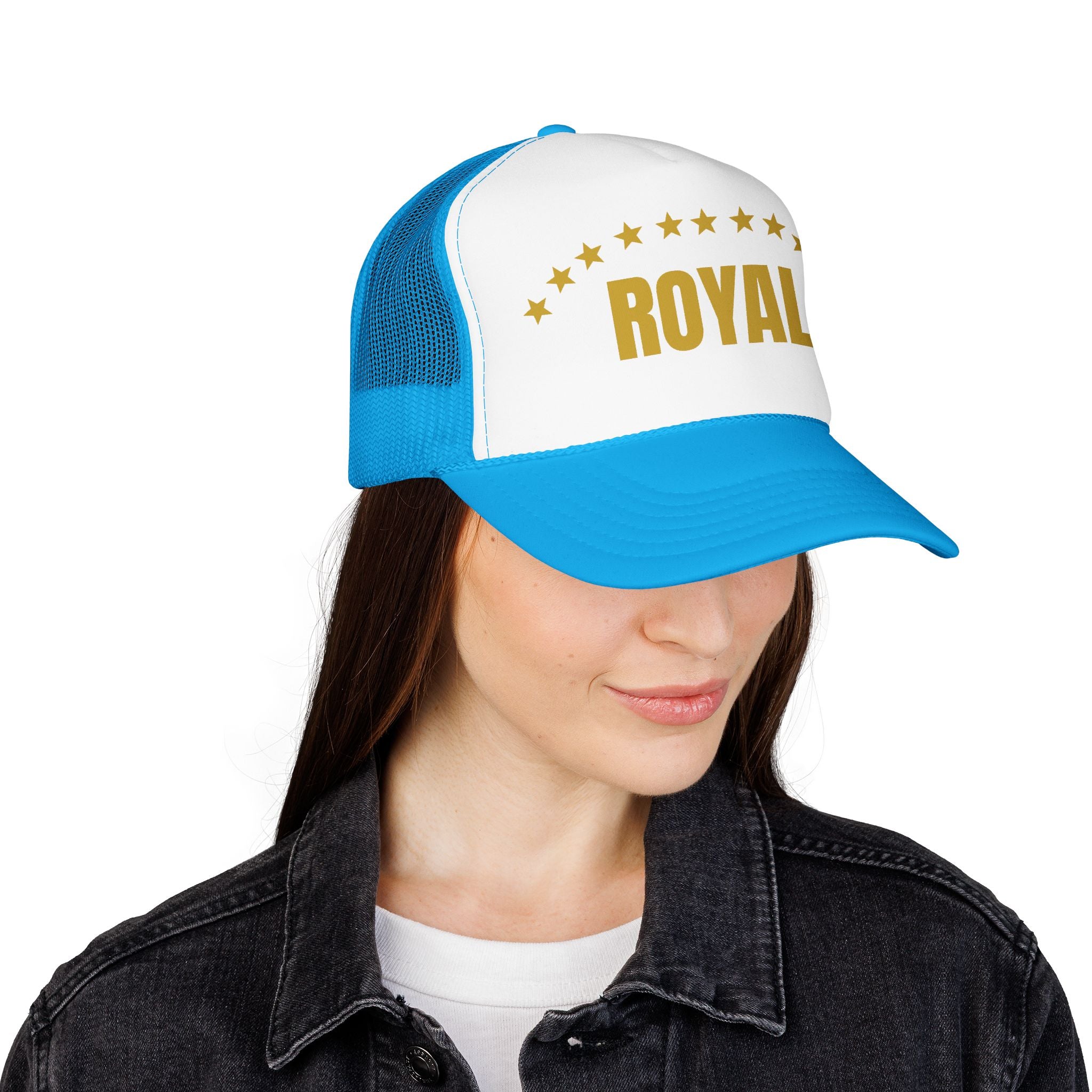 Trucker Hat — "ROYAL" Gold Stars Foam Mesh Cap