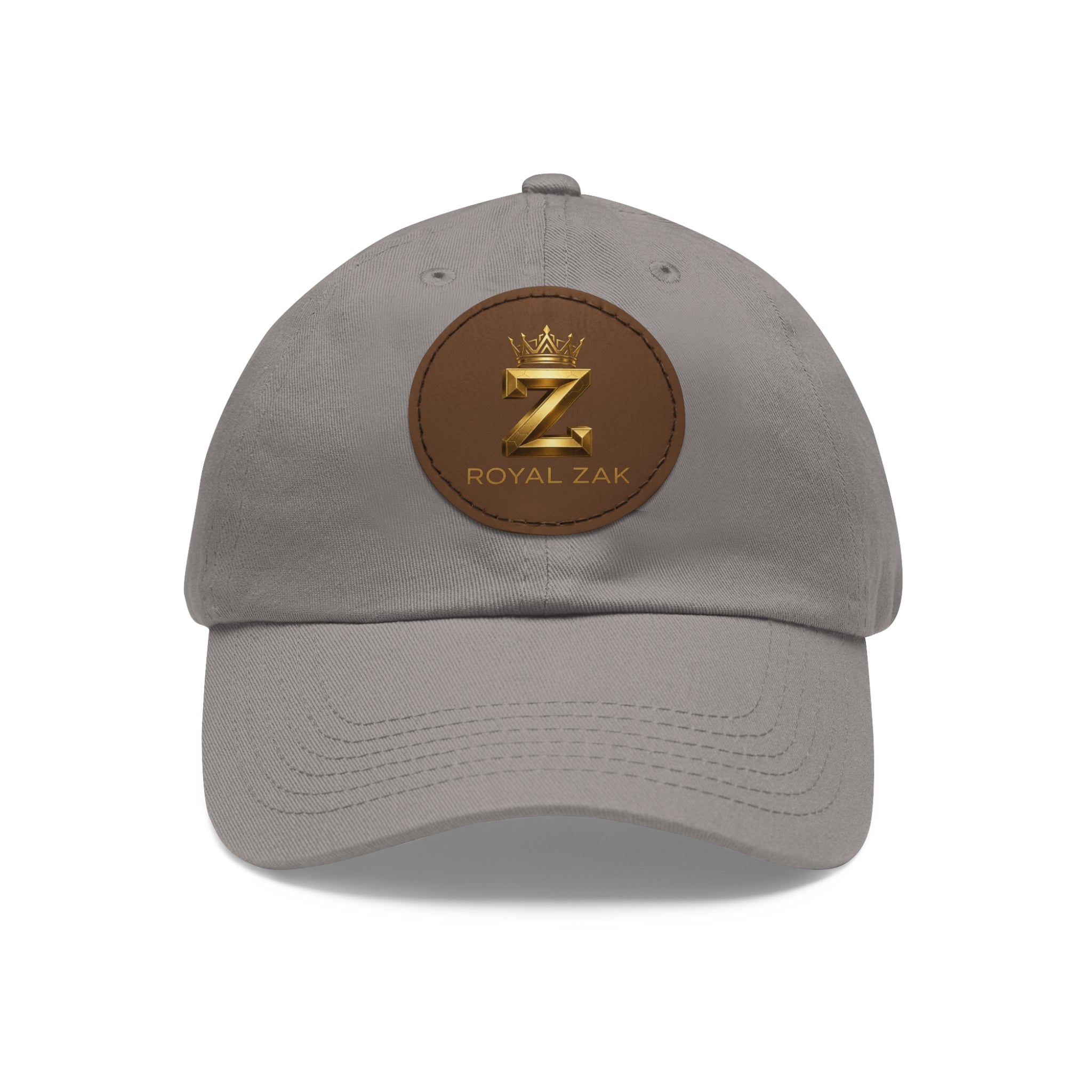 Round Leather Patch Dad Hat — Gold 'Royal Zak' Crown Emblem