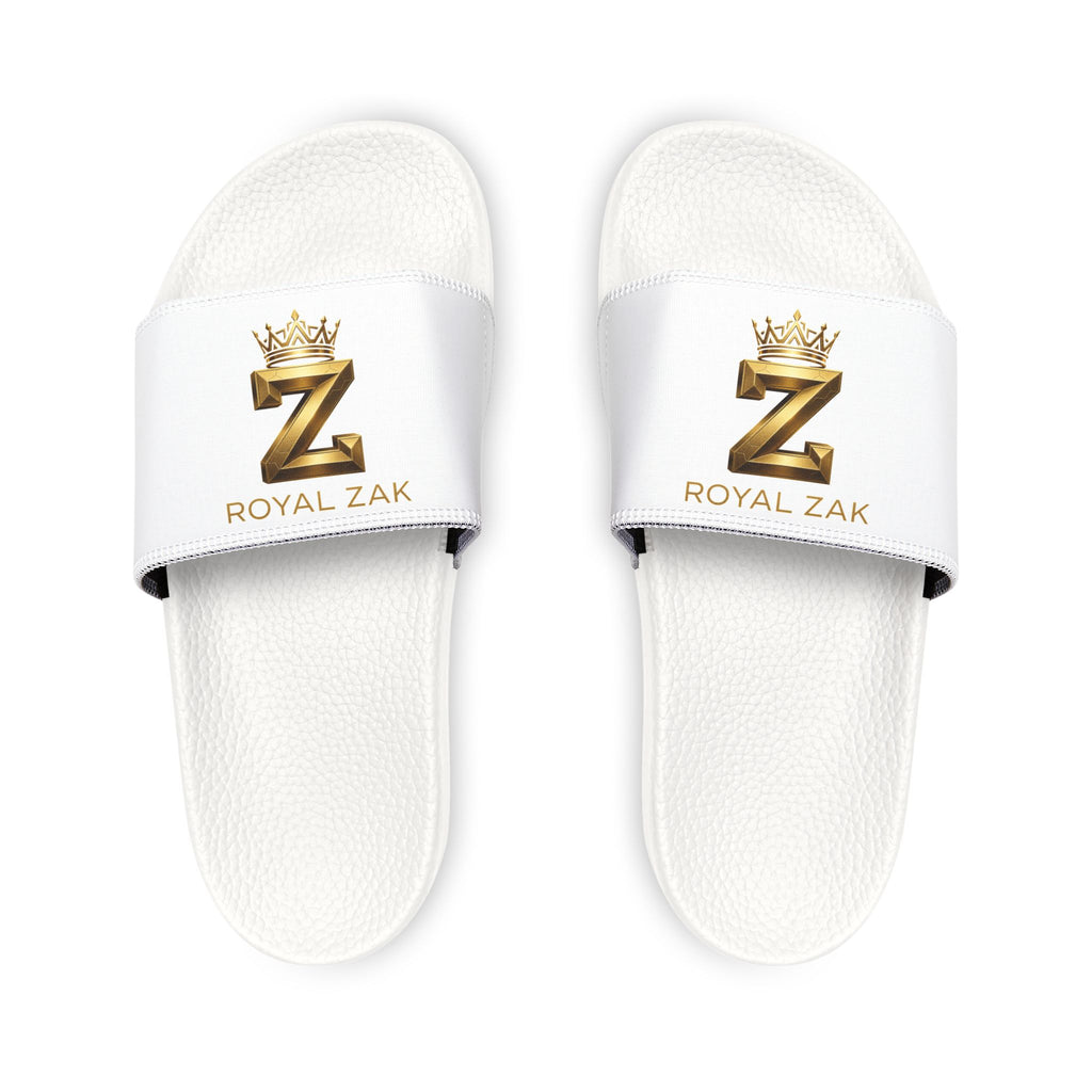 Youth Slide Sandals – White Removable-Strap Slides with Gold 'Z' Crown Logo (Royal Zak)