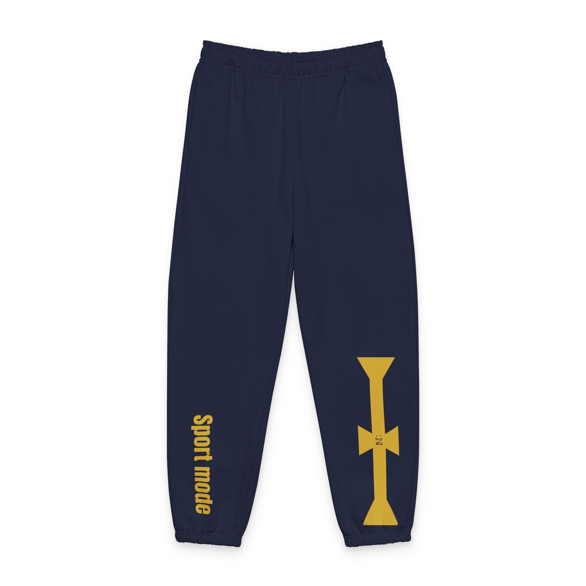 Cross Graphic Sweatpants — Minimal Beige Joggers with Side Text
