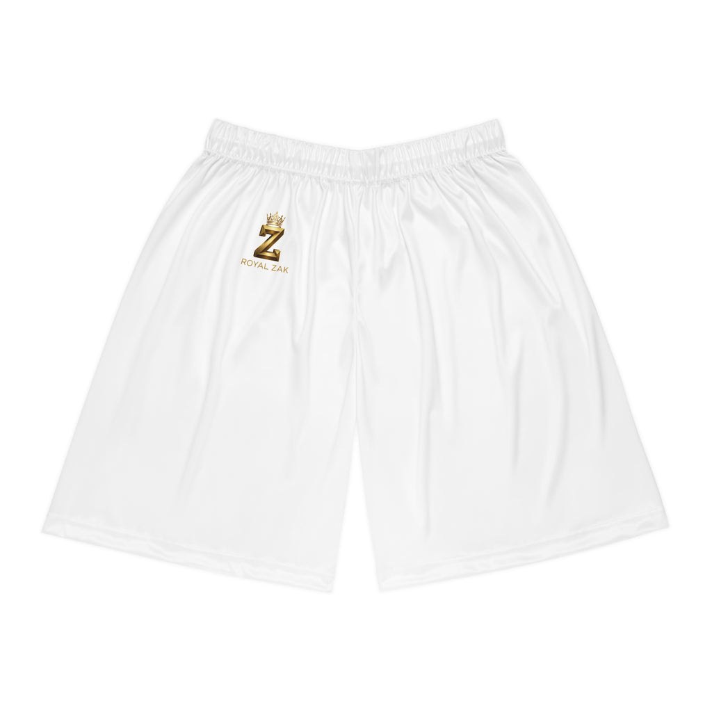 White Basketball Shorts with Gold 'Z' Logo — Athletic AOP Performance Shorts