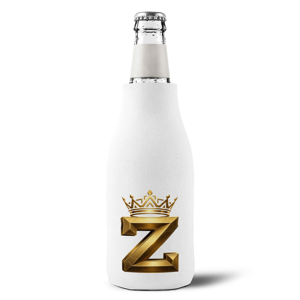Zip-Up Bottle Cooler Sleeve — "Royal Zak" Gold Crown Monogram Cooler