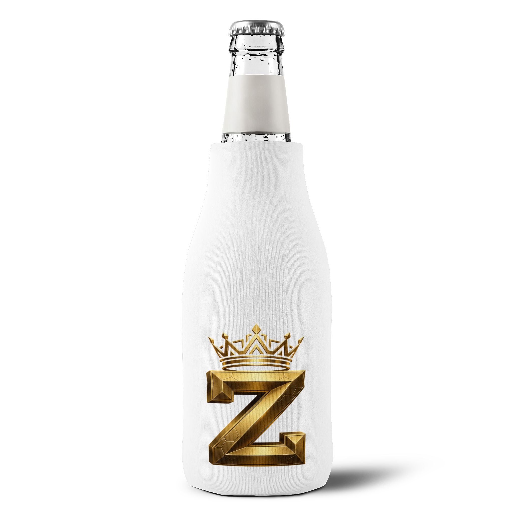 Zip-Up Bottle Cooler Sleeve — "Royal Zak" Gold Crown Monogram Cooler